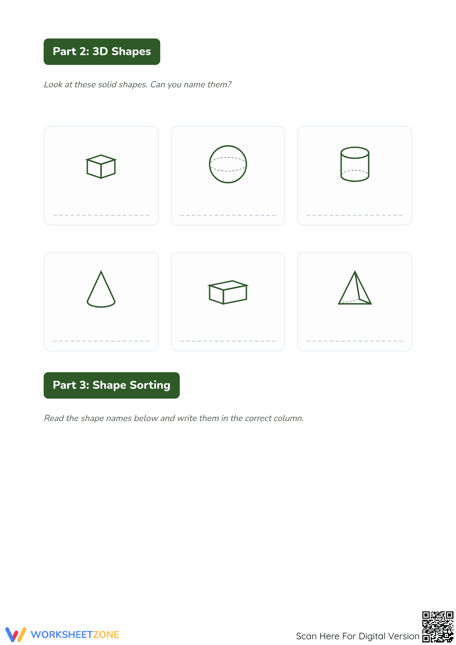 Printable 2D and 3D Shapes Naming & Sorting Worksheet - Page 2