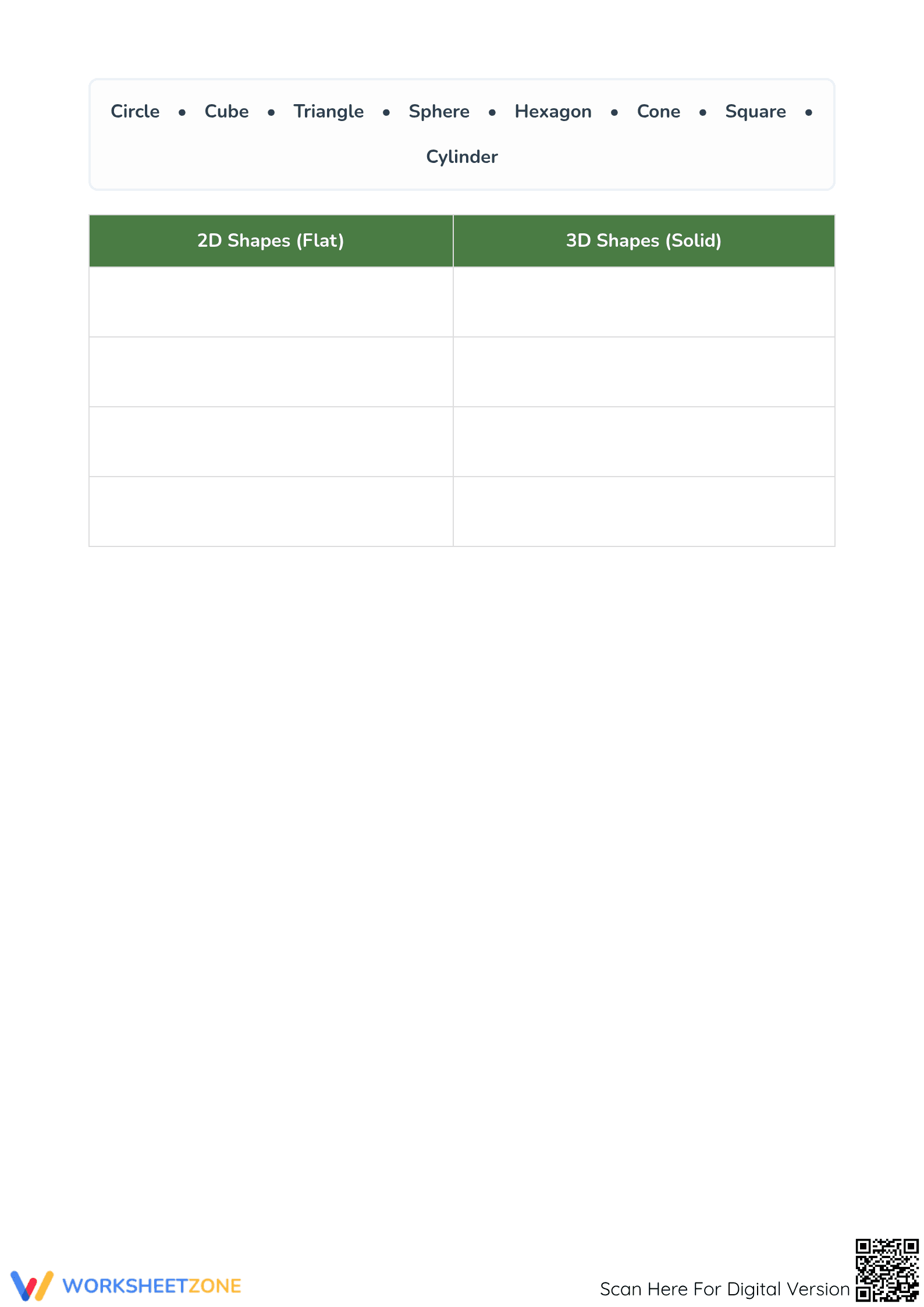Printable 2D and 3D Shapes Naming & Sorting Worksheet - Page 3
