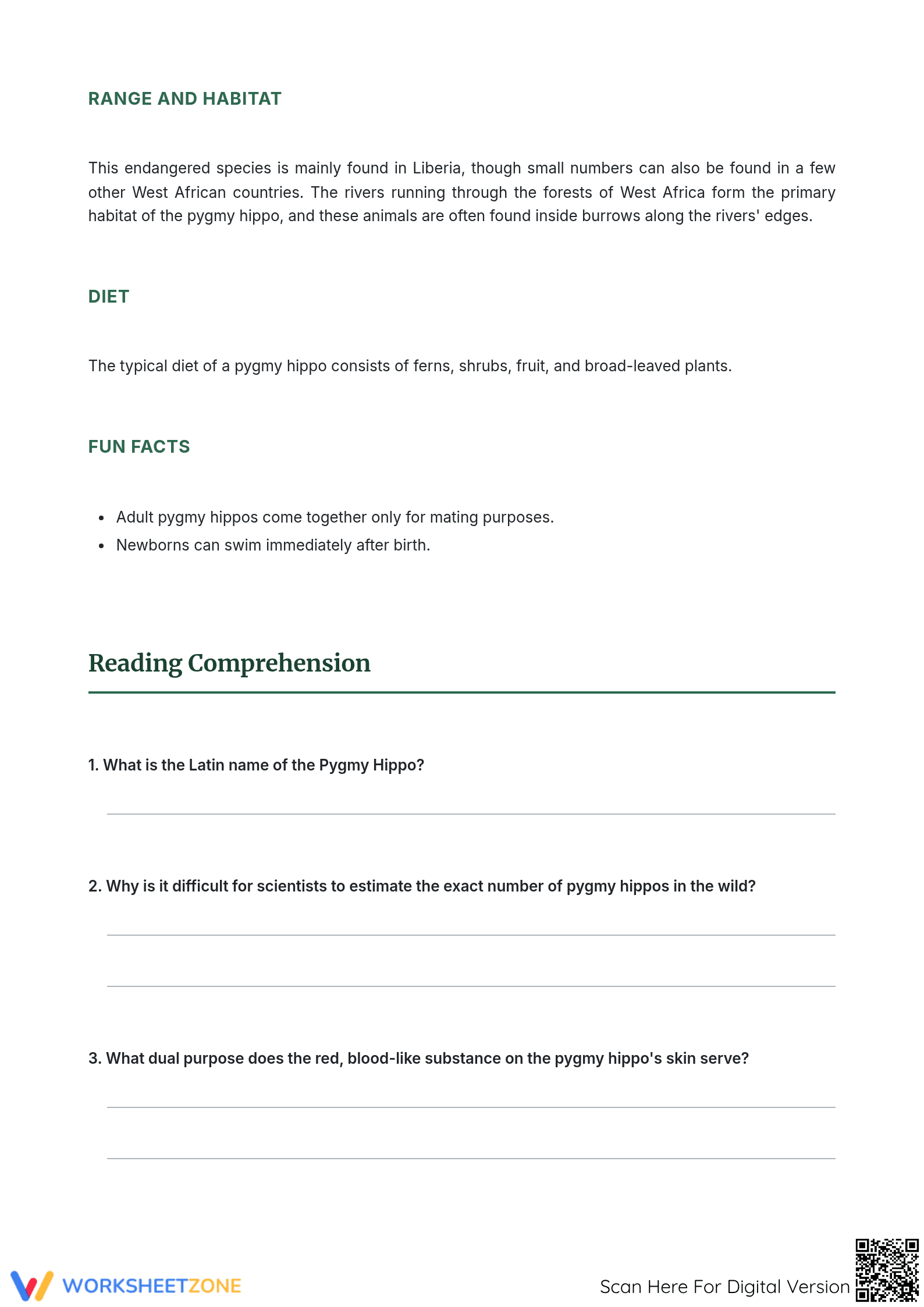 Pygmy Hippo Reading Worksheet | Grade 7 Essential - Page 2