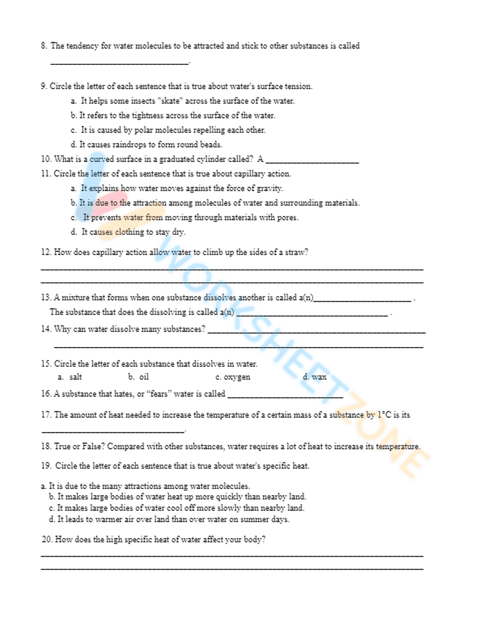 Properties of Water Worksheet | Essential Grade 7-12 Science - Page 3