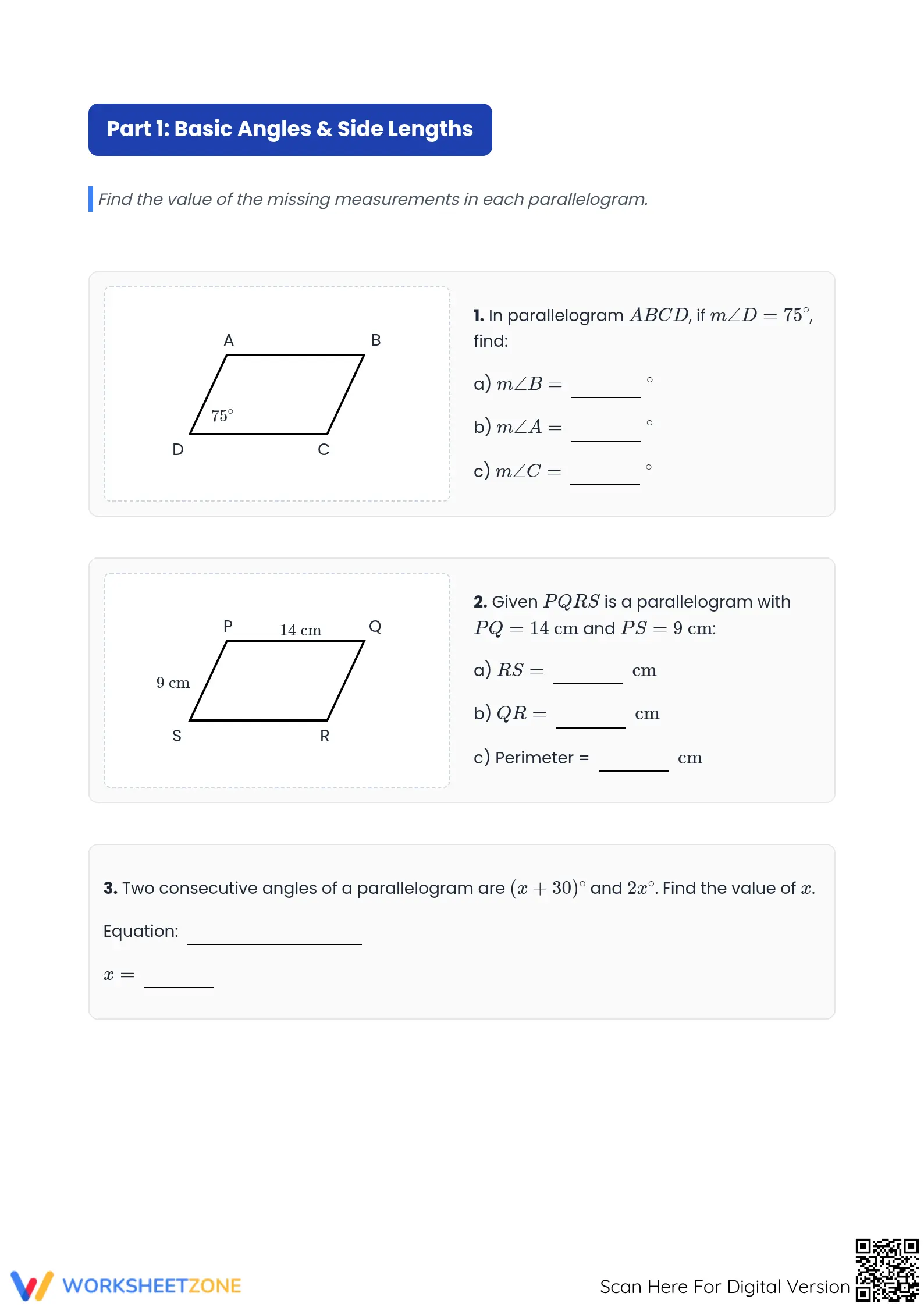Printable Parallelogram Properties Worksheet | Grade 8 - Page 2