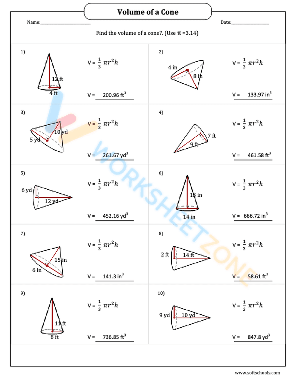 Calculate Volume of Cones - Page 2