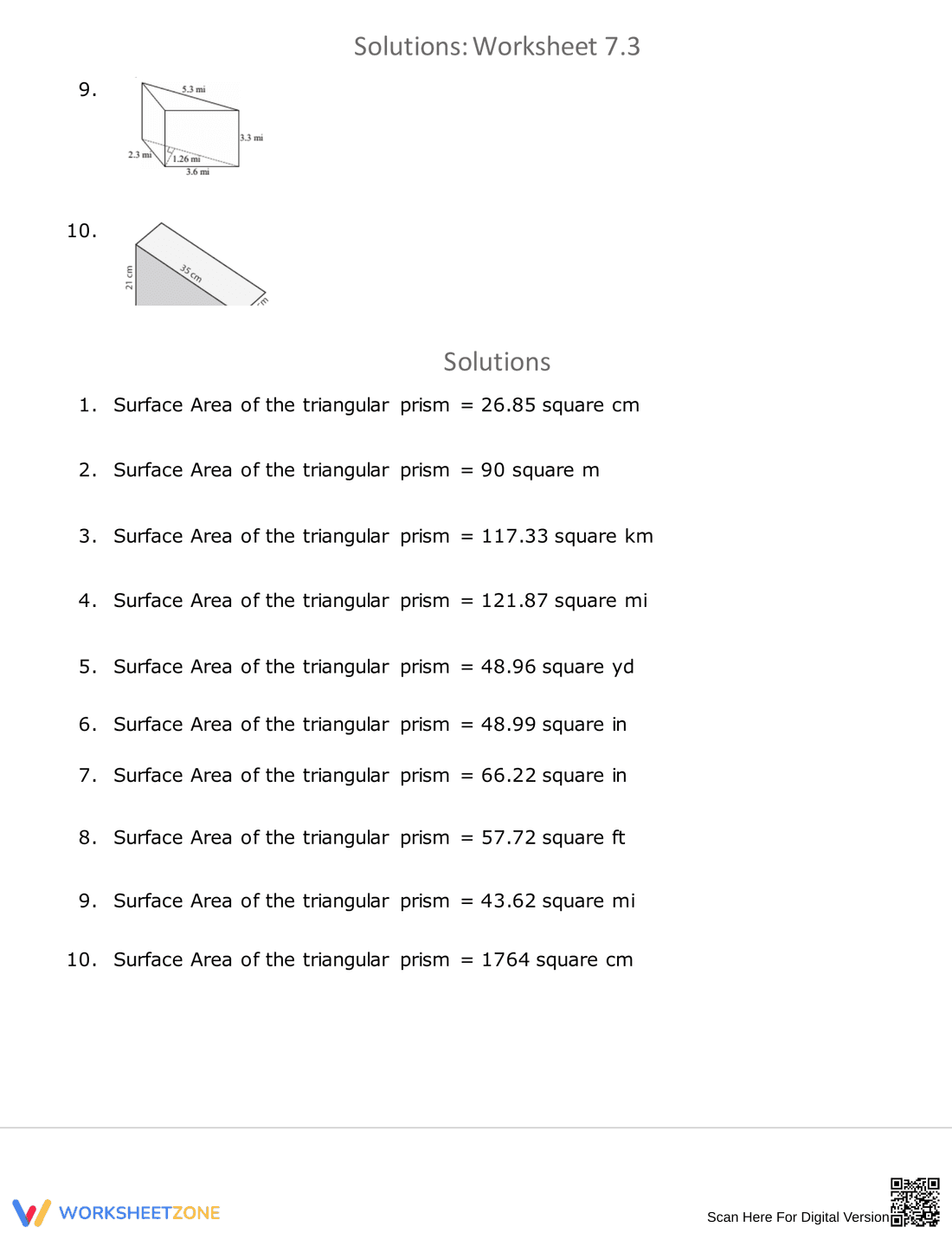 Surface Area of Triangular Prisms Worksheet - Page 2