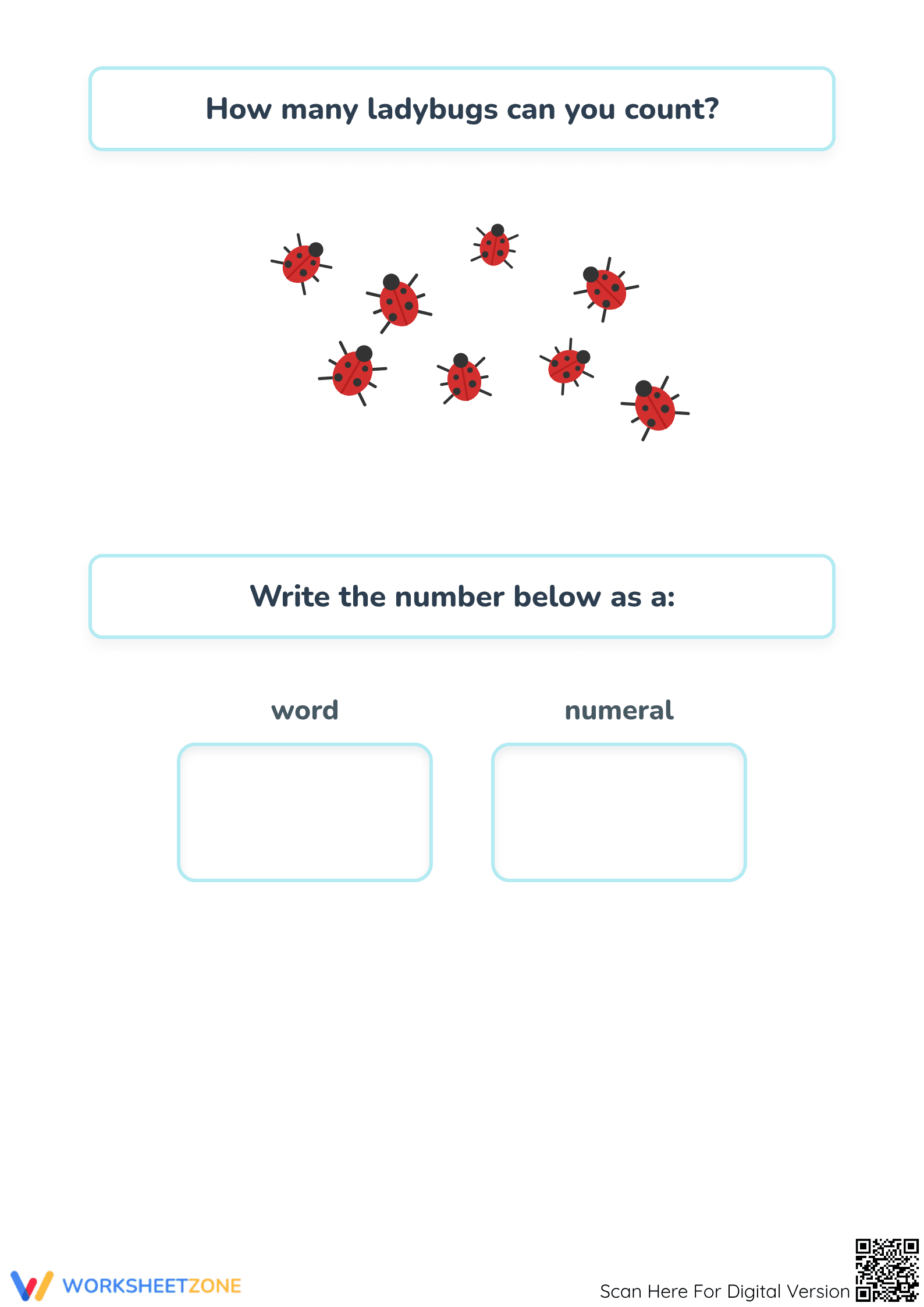 Printable Let's Count Spider & Ladybug Worksheet | Grade K - Page 2