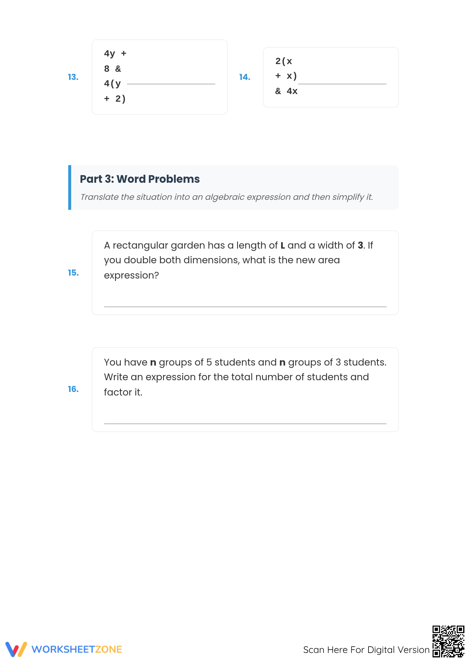 Printable Equivalent Expressions Worksheet | Grade 8-10 Math - Page 3