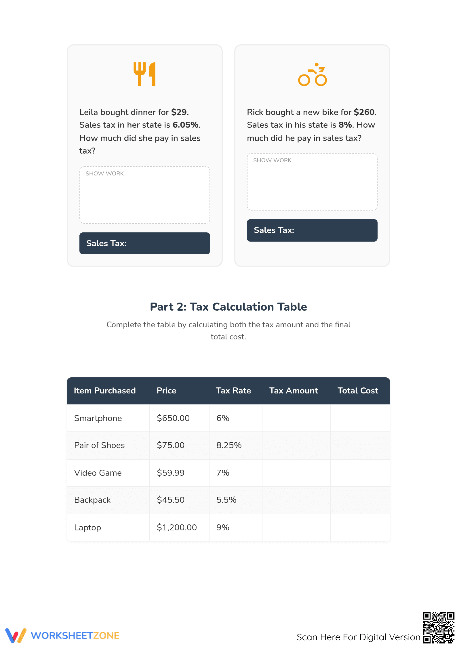 Sales Tax Math Worksheet | Grade 7 Essential Math - Page 2