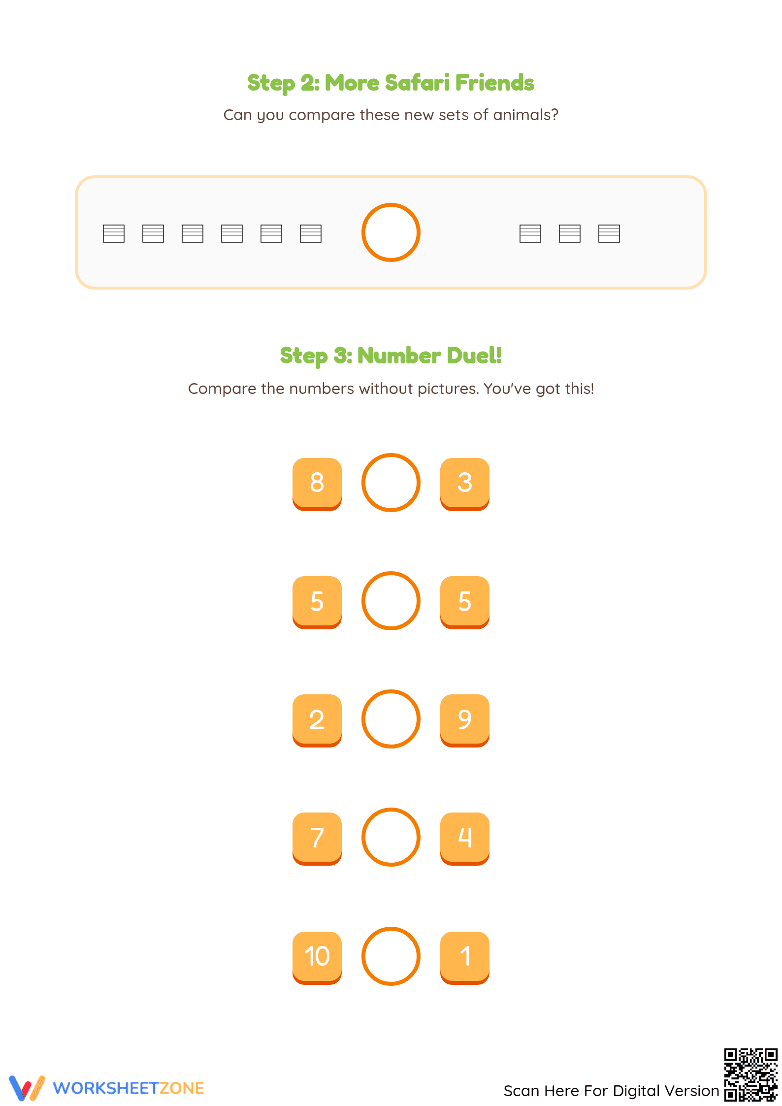 Printable Safari Comparing Numbers Worksheet | Kindergarten - Page 2