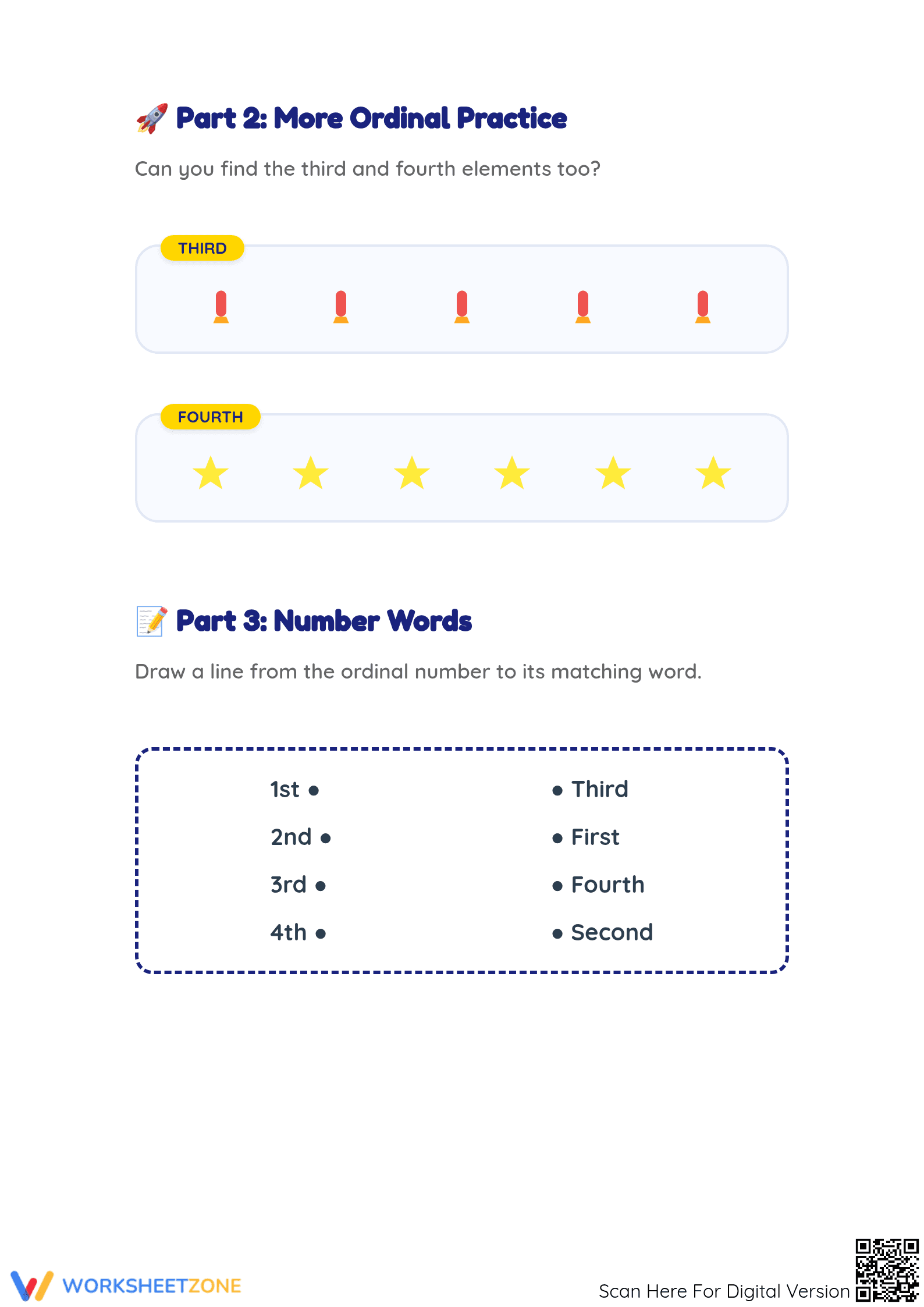 Printable Space Ordinal Numbers Worksheet | Grade K-1 - Page 2