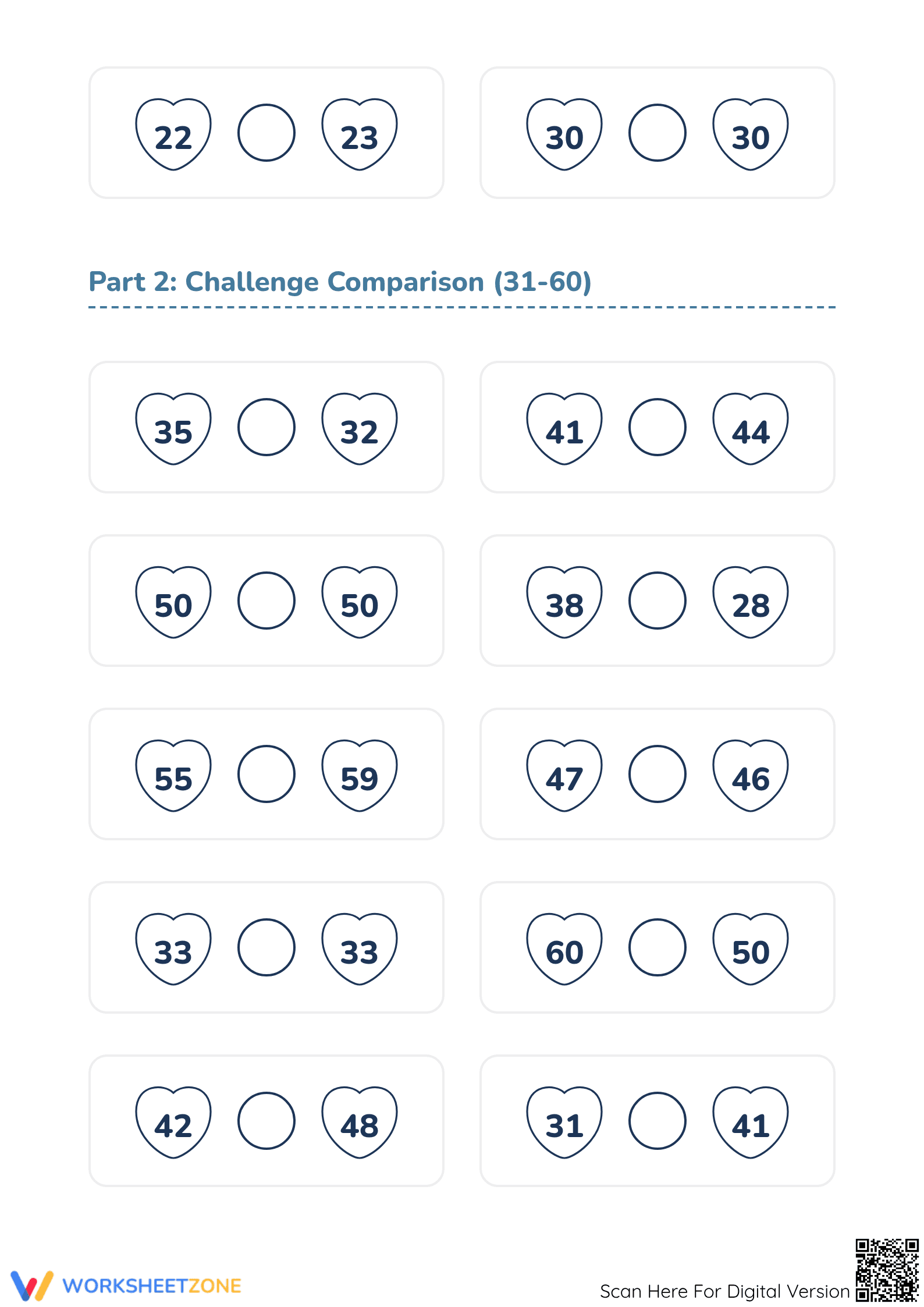 Comparing Numbers Worksheet (1-60) | Essential Grade 1 - Page 2