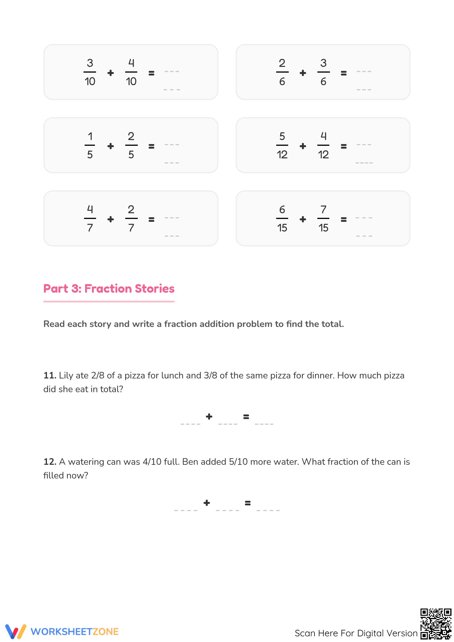 Printable Fraction Addition Worksheet | Grade 4 Aligned - Page 3