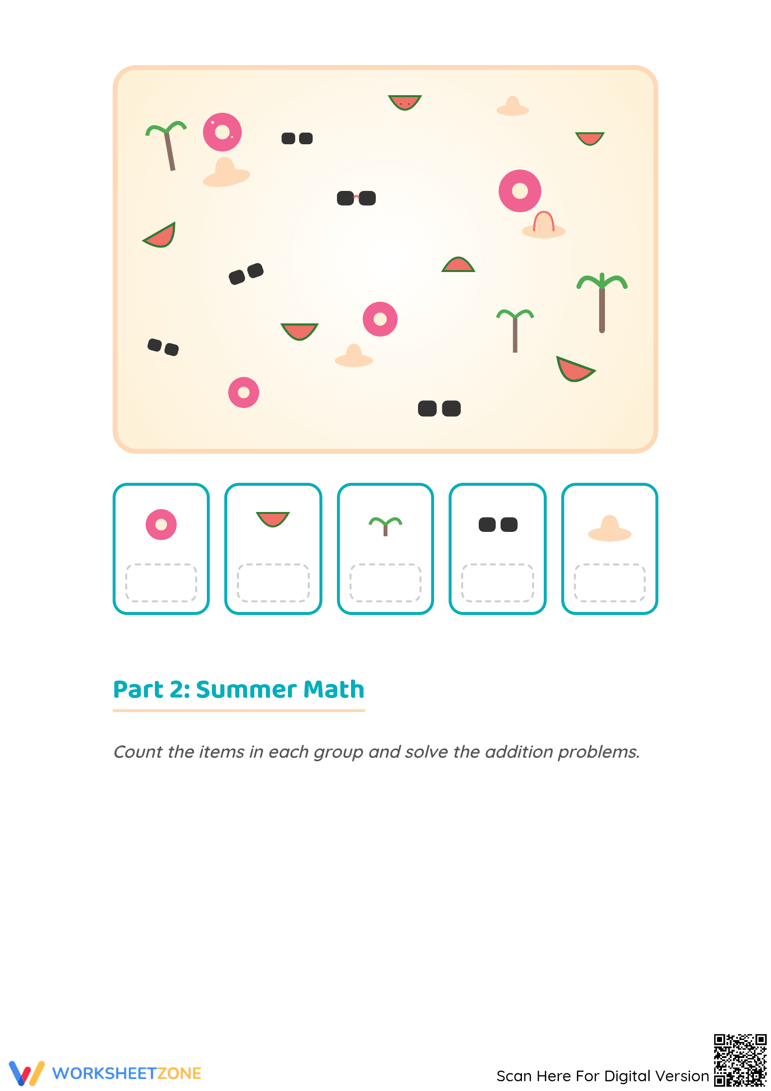 Printable Summer I Spy & Math Worksheet | Kindergarten - Page 2