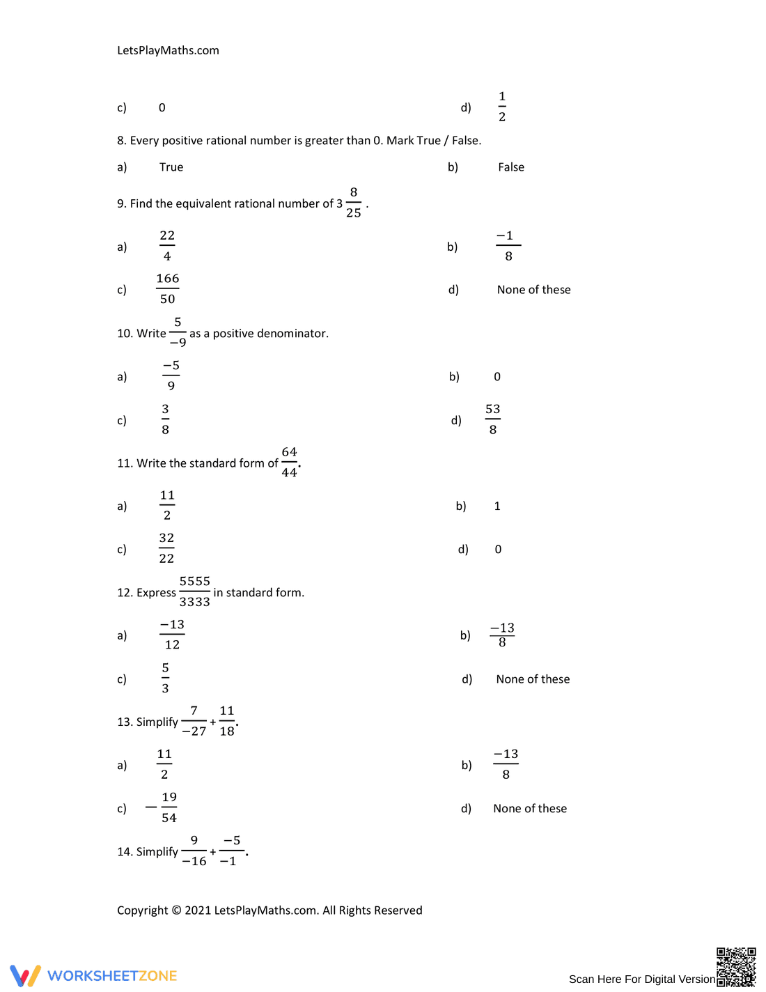 Rational Number Worksheet Grade 7 - Page 2