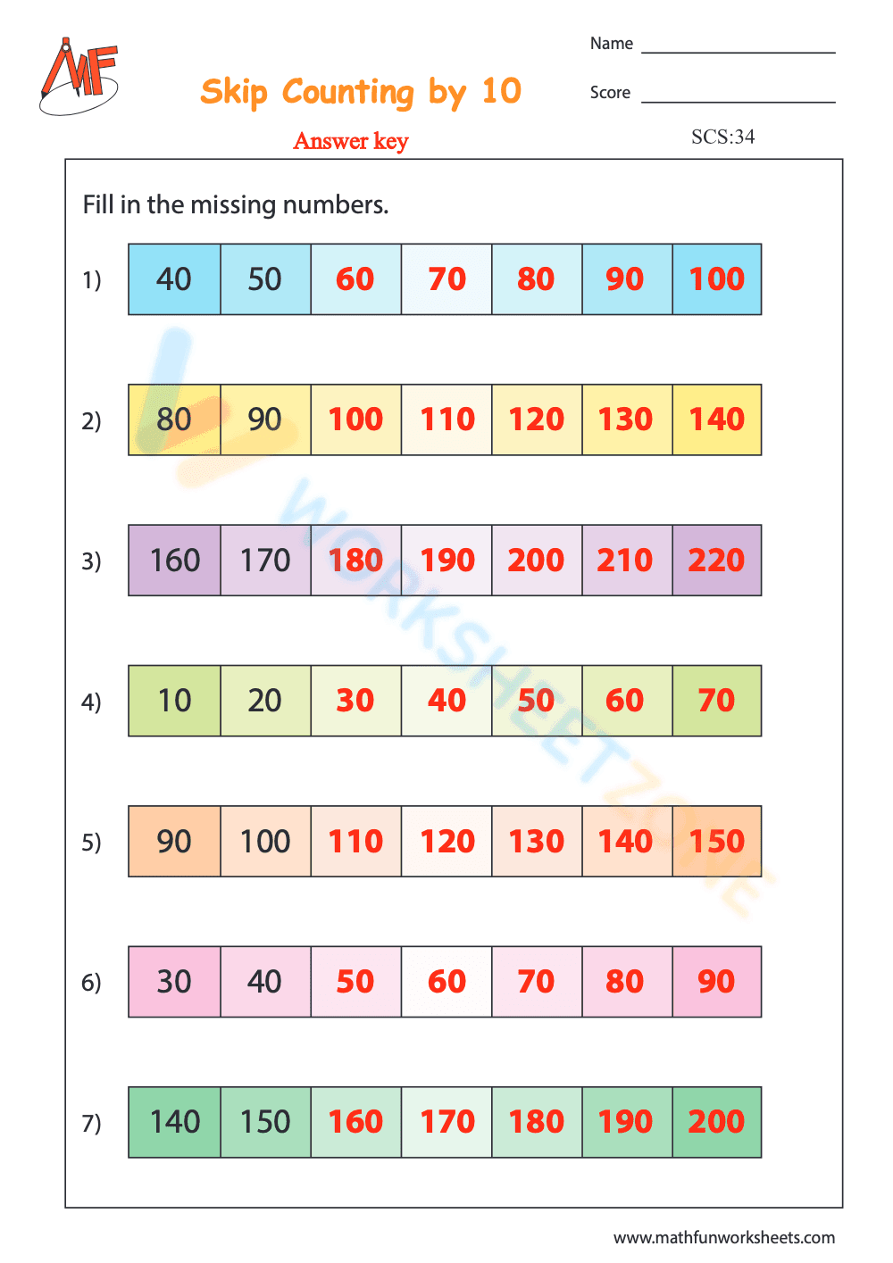 Skip Counting by 10 Worksheets - Page 2