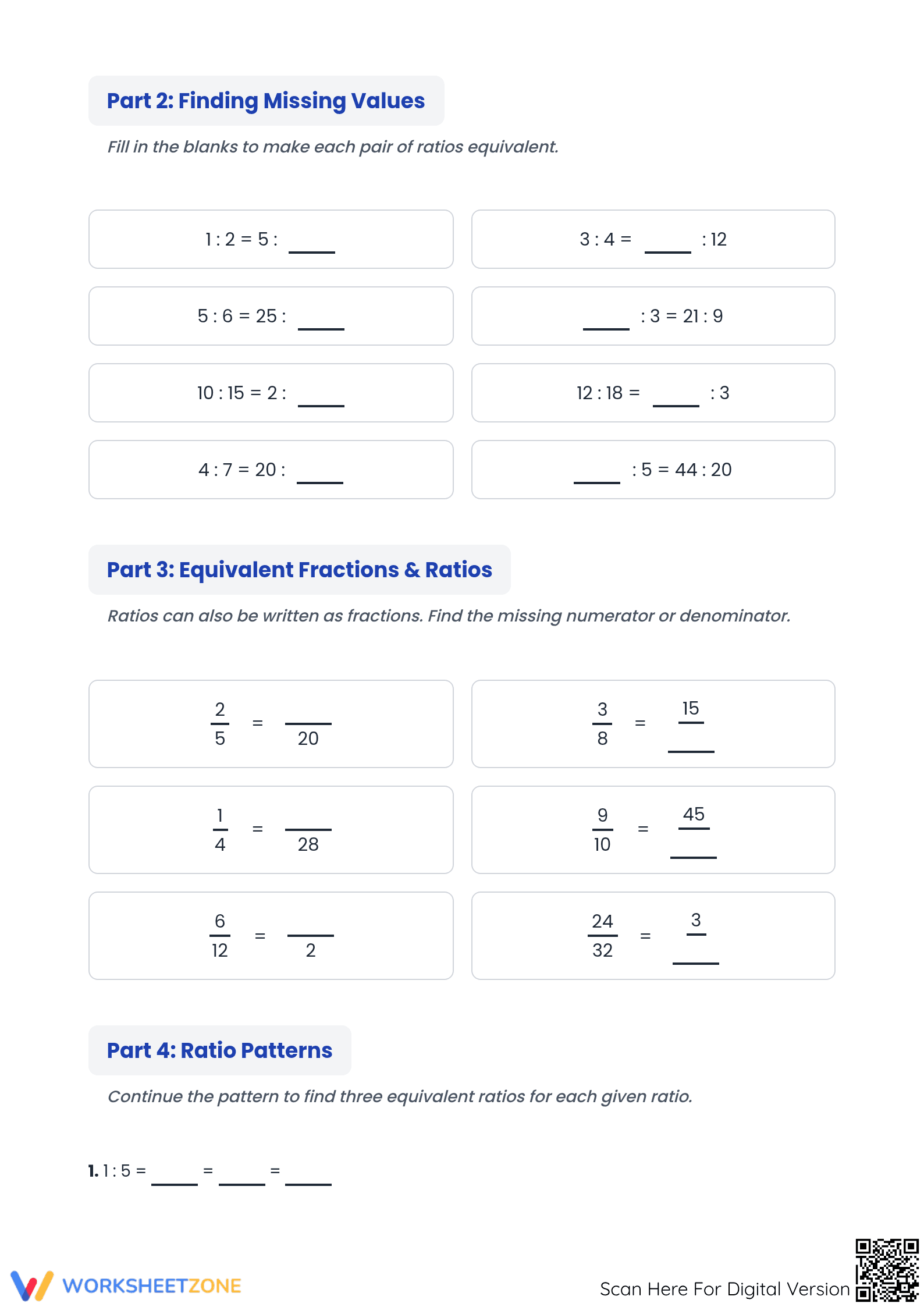 Printable Equivalent Ratios Worksheet | Grade 6 Math - Page 2