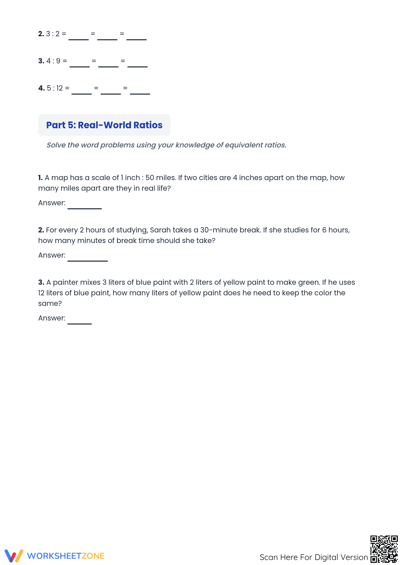 Printable Equivalent Ratios Worksheet | Grade 6 Math - Page 3