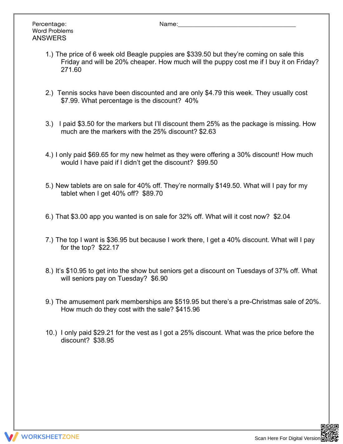 Solving Percent Word Problems - Page 2