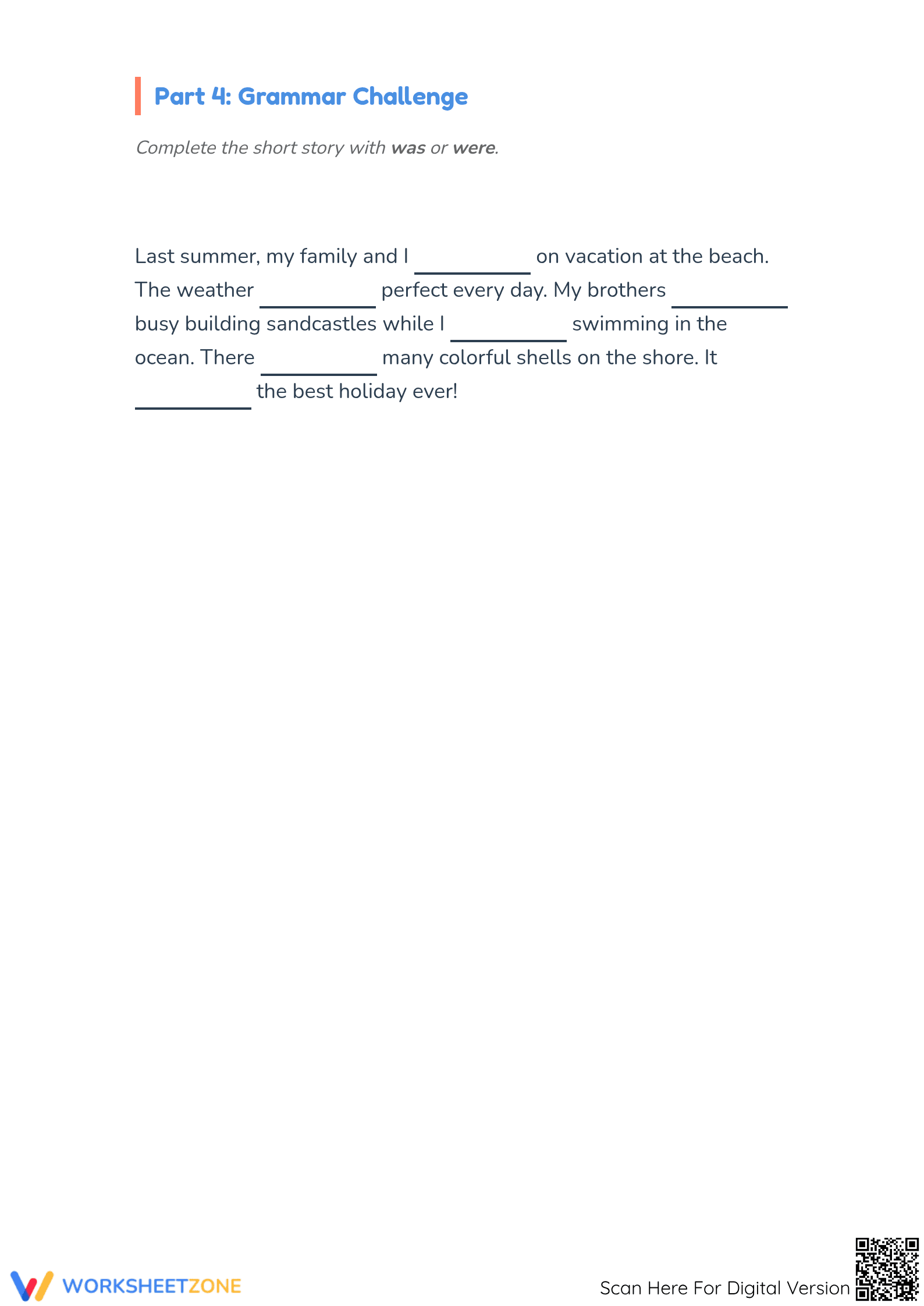 Was or Were? Essential Past Tense Grammar Worksheet - Page 4