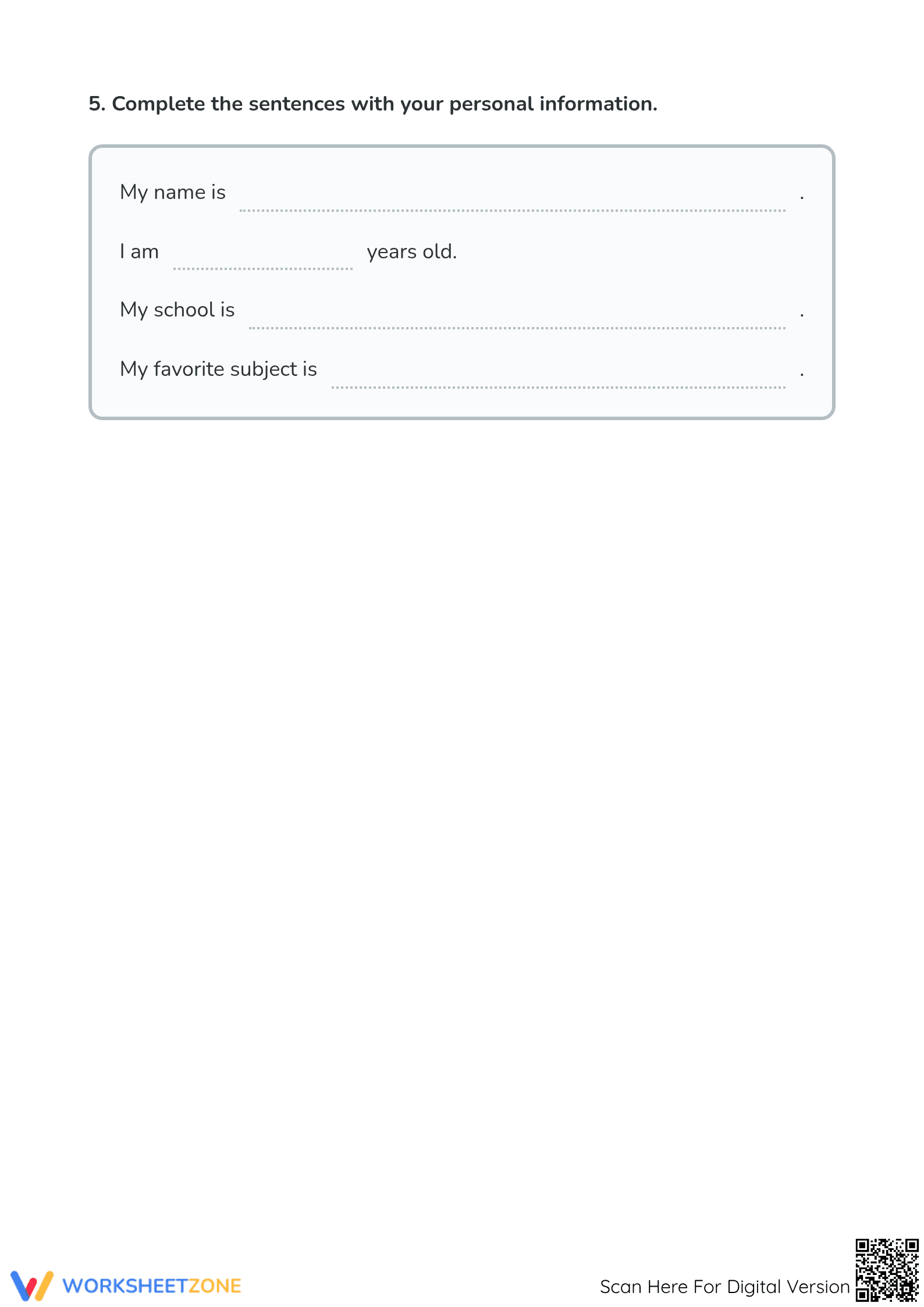 Grade 2 Personal Information — Printable No-Prep Worksheet - Page 3