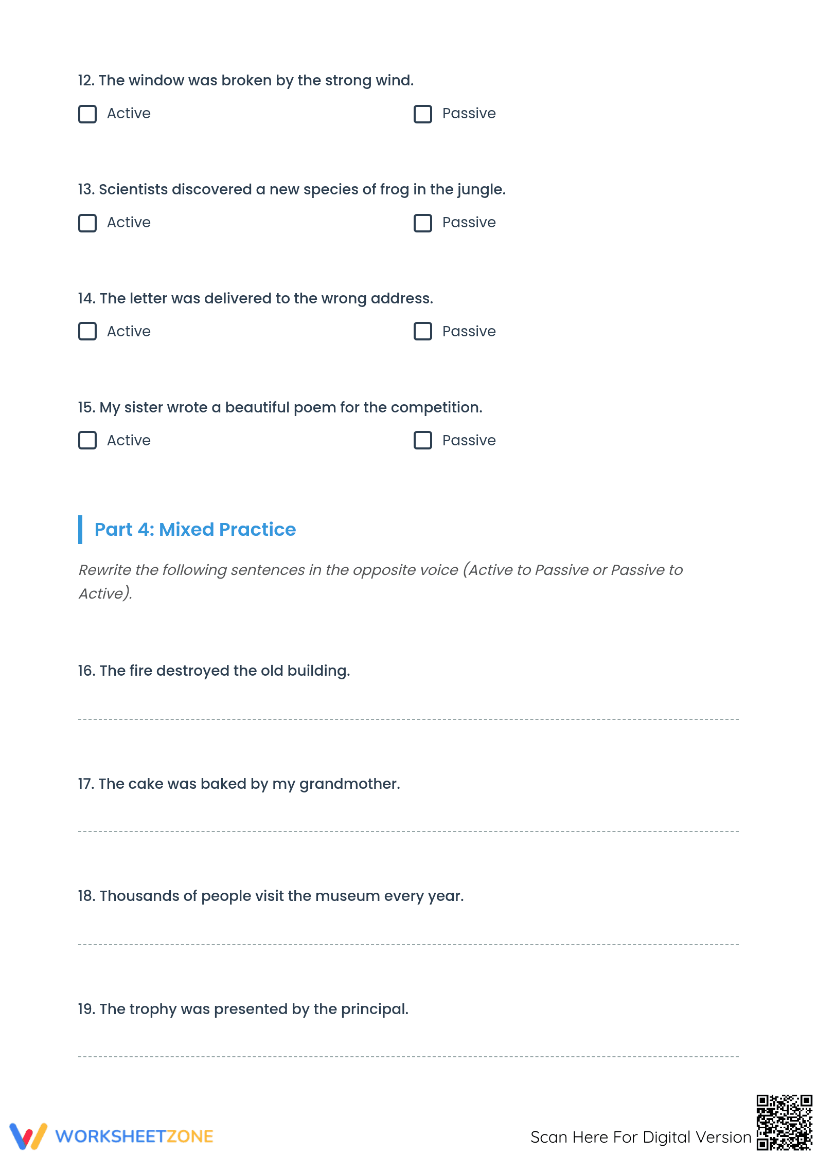 Printable Active and Passive Voice Worksheet | Grade 8 ELA - Page 3