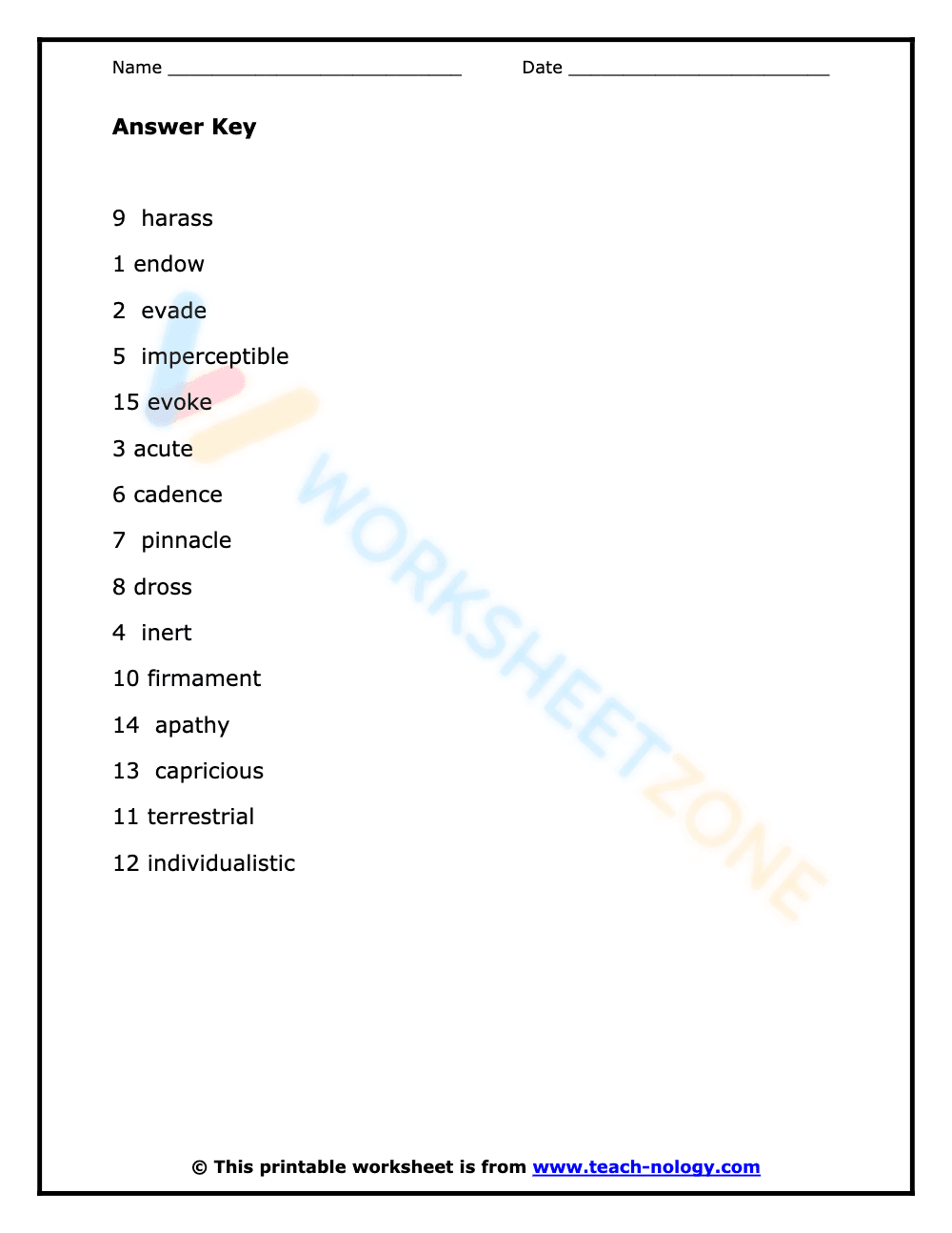 Vocabulary Matching Words 1 - Page 2
