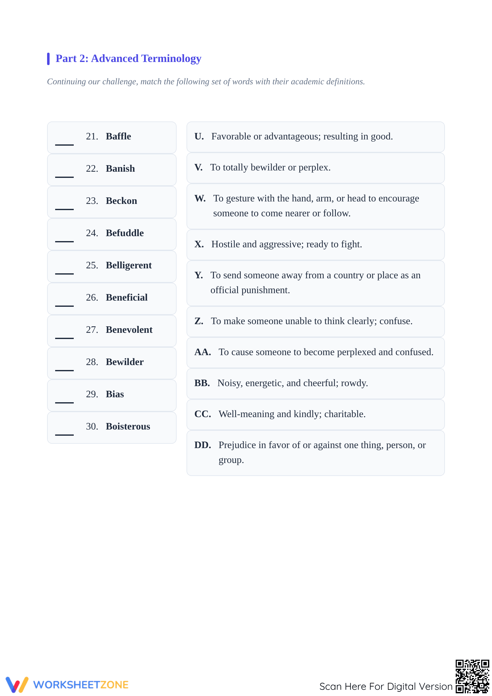 Essential Grade 6-9 Vocabulary Mastery Worksheet - Page 3