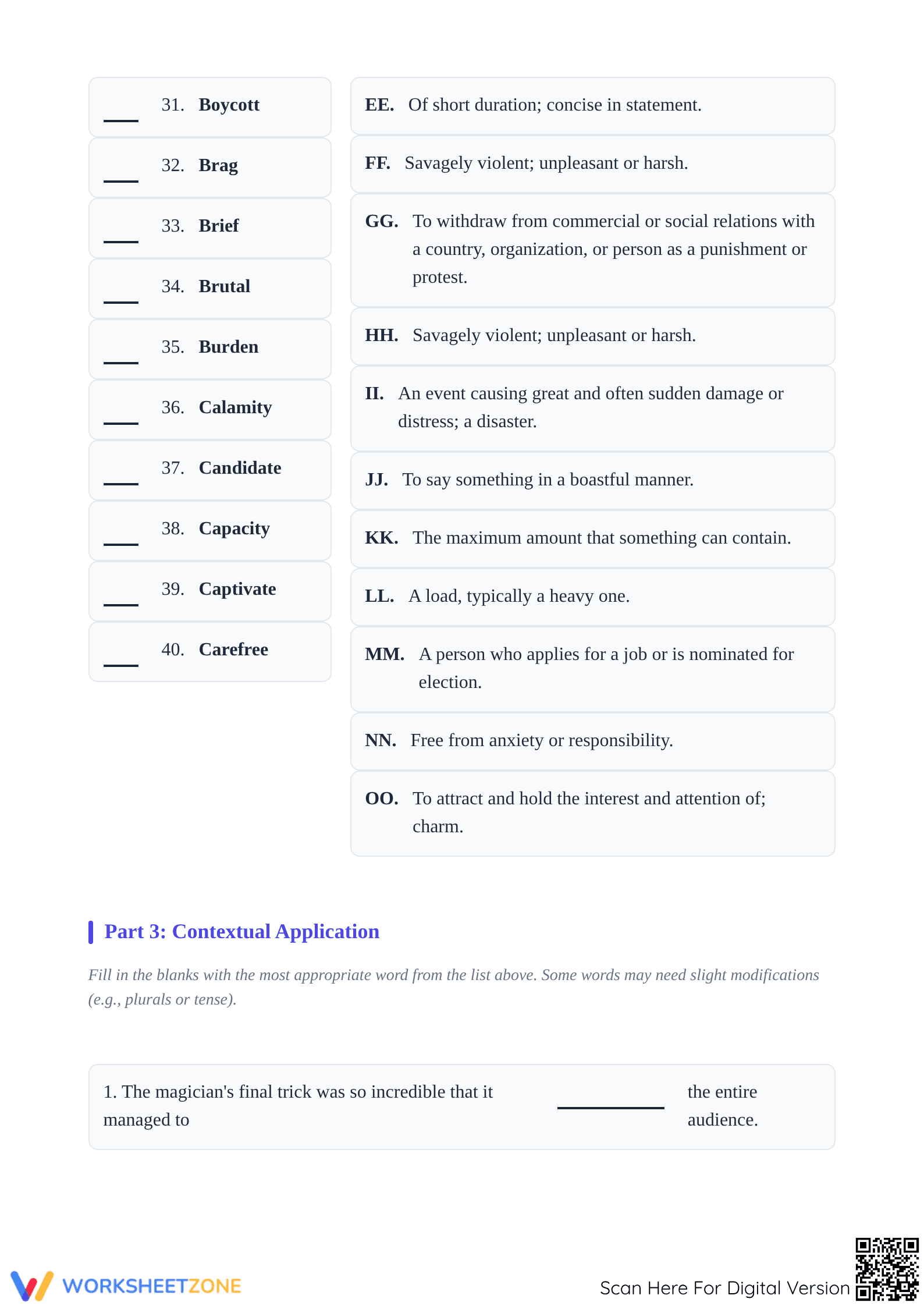 Essential Grade 6-9 Vocabulary Mastery Worksheet - Page 4