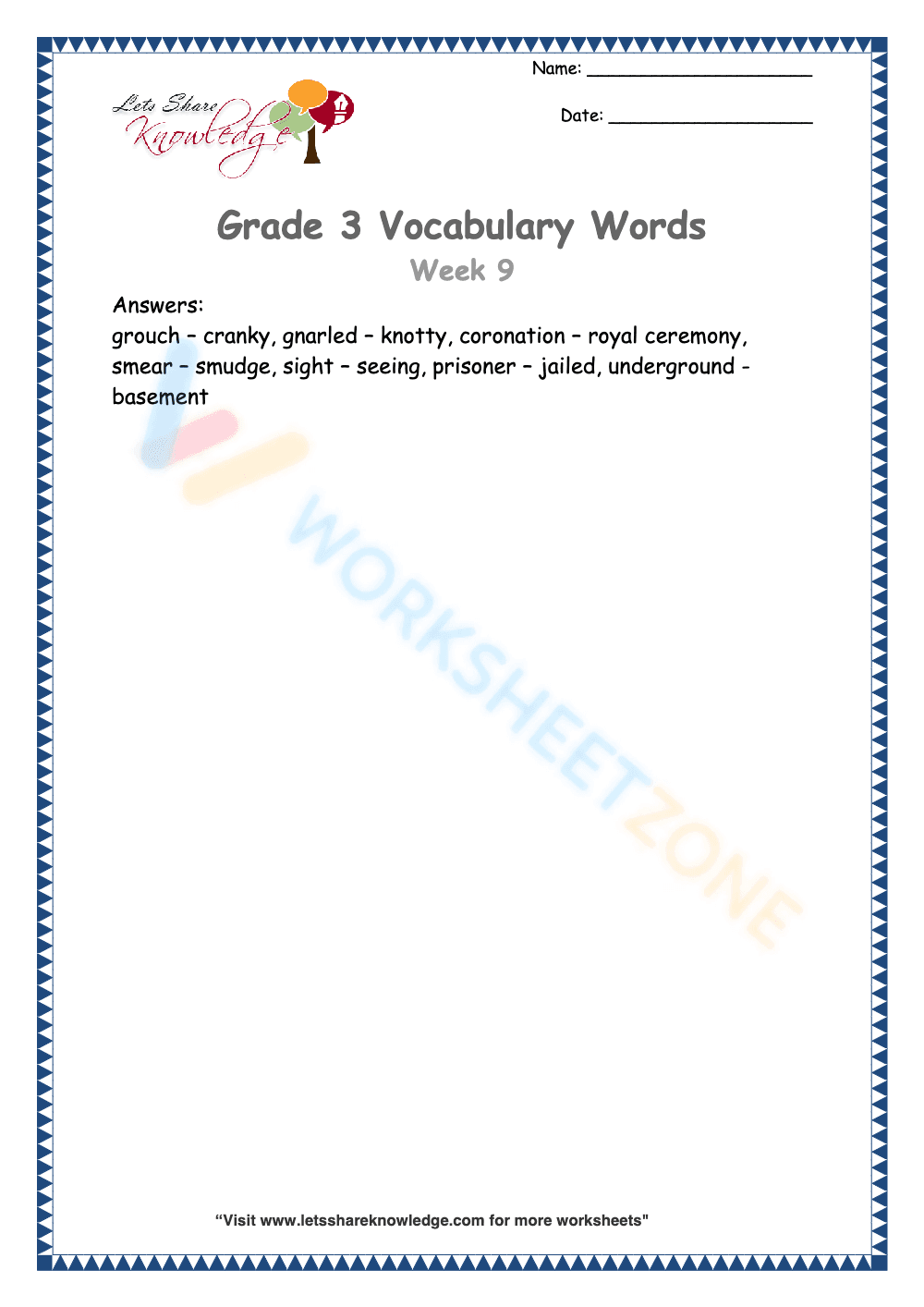 Grade 3 Vocabulary Practice Worksheet 3 - Page 2