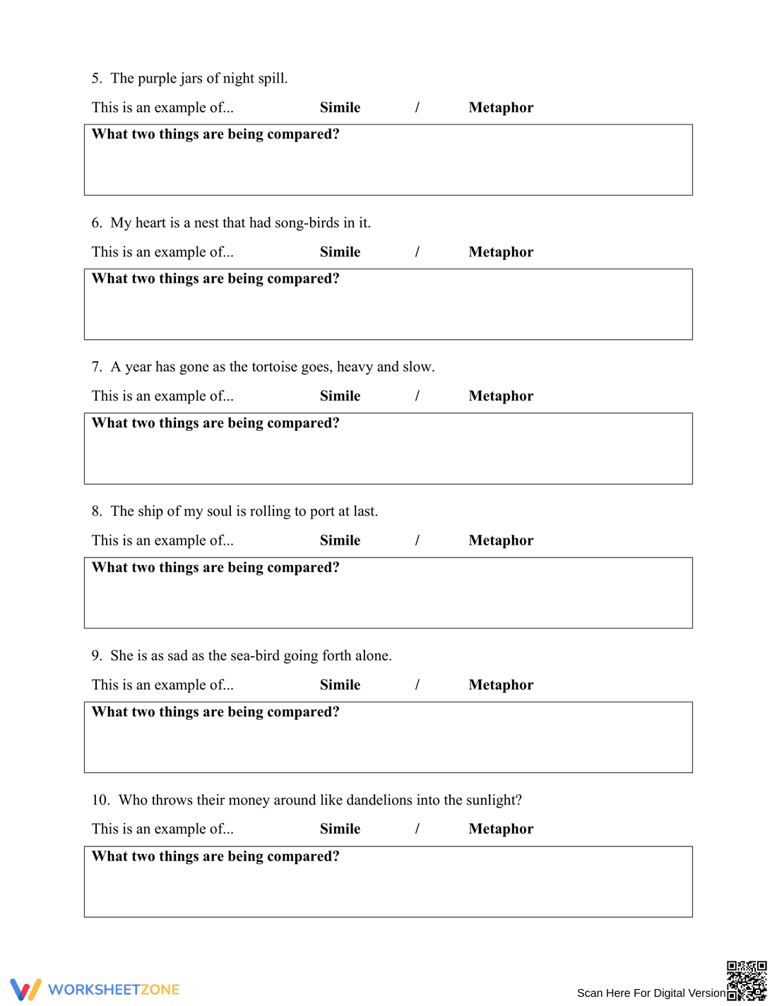 Explore Similes and Metaphors: Worksheet 1 - Page 2
