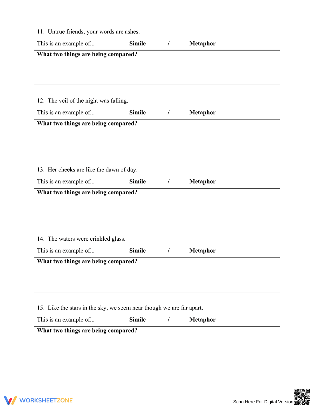 Explore Similes and Metaphors: Worksheet 1 - Page 3