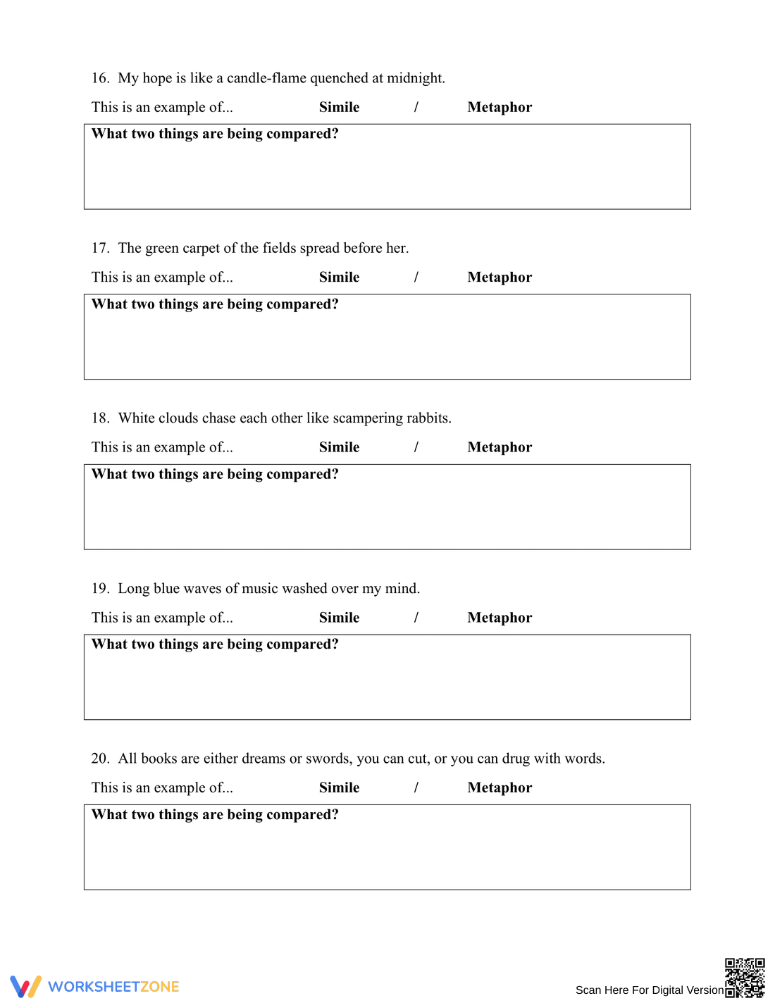 Explore Similes and Metaphors: Worksheet 1 - Page 4