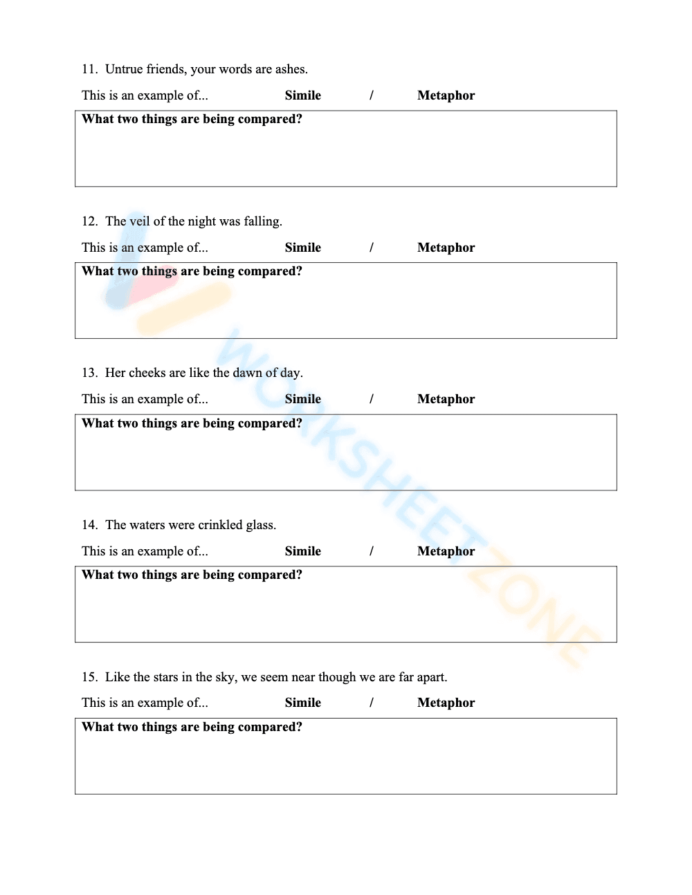 Explore Similes and Metaphors: Worksheet 1 - Page 3