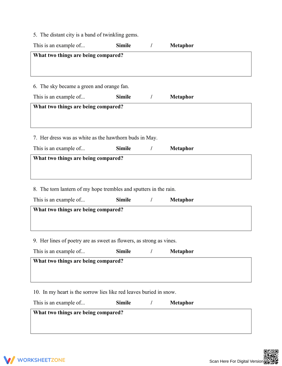 Mastering Similes and Metaphors: Worksheet 3 - Page 2