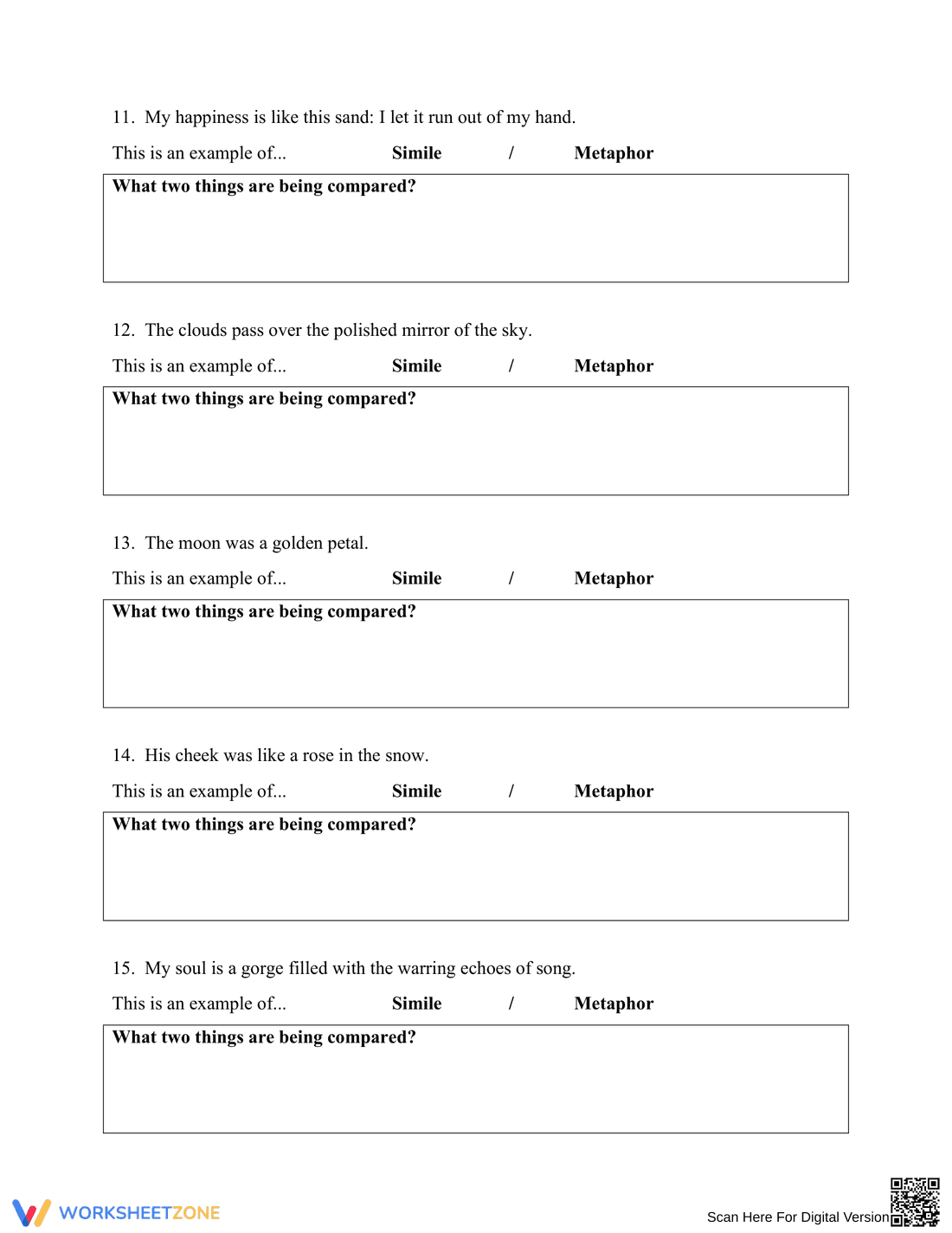 Mastering Similes and Metaphors: Worksheet 3 - Page 3