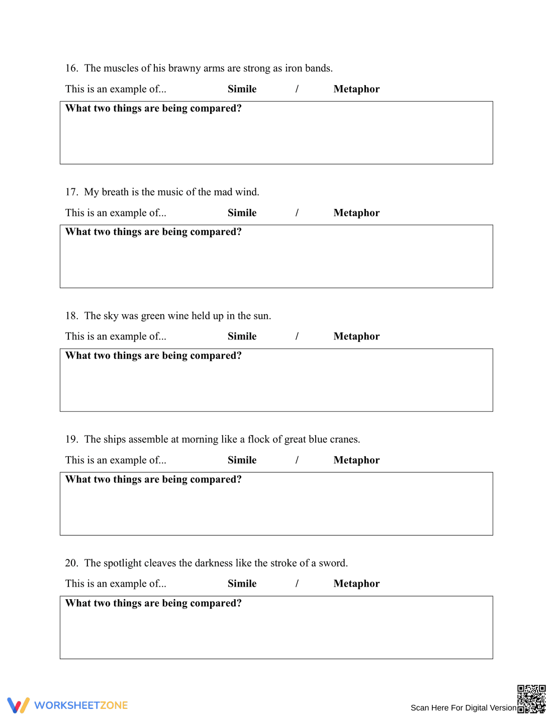 Mastering Similes and Metaphors: Worksheet 3 - Page 4