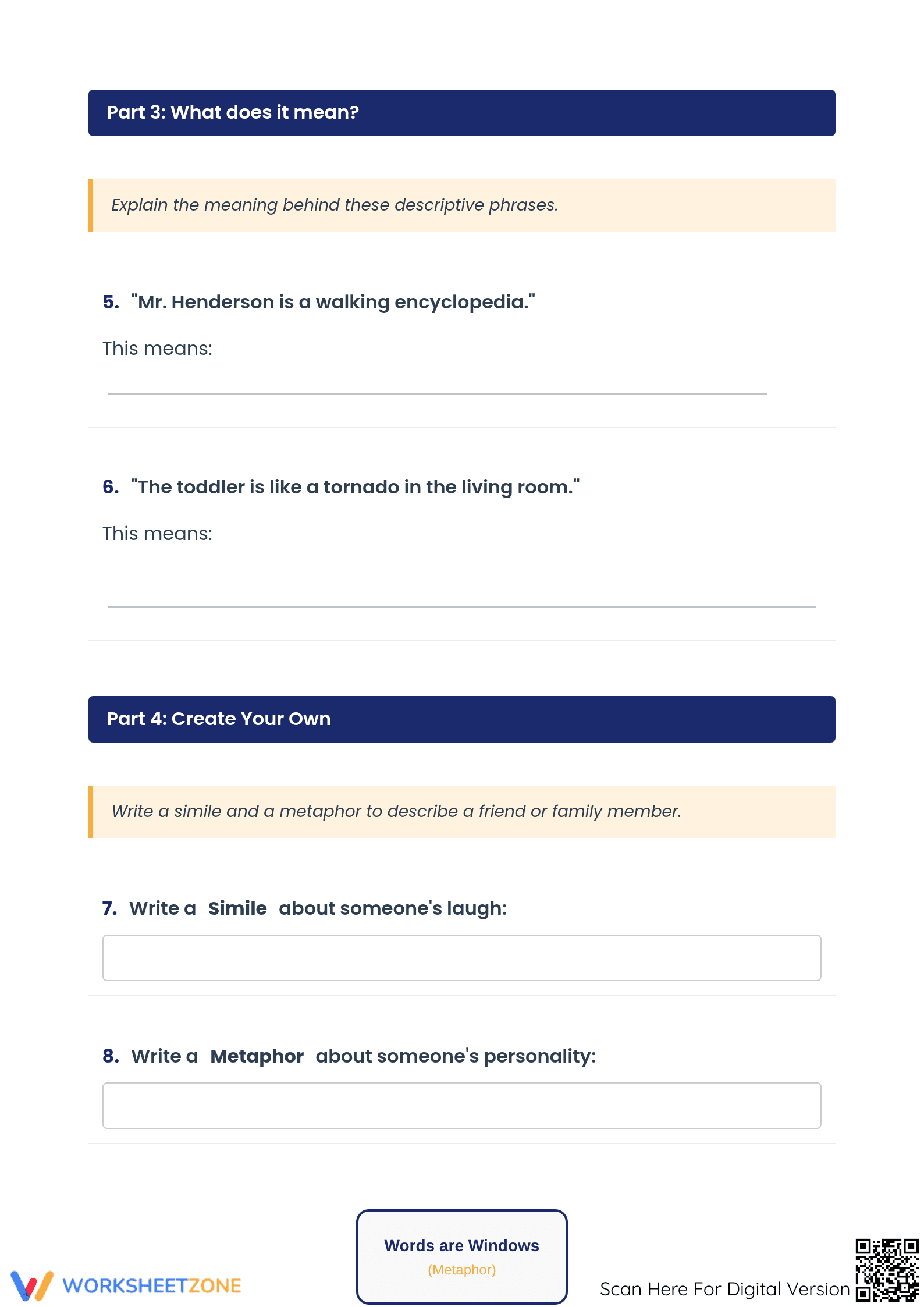 Metaphors and Similes Worksheet | Grade 7-9 Essential - Page 2