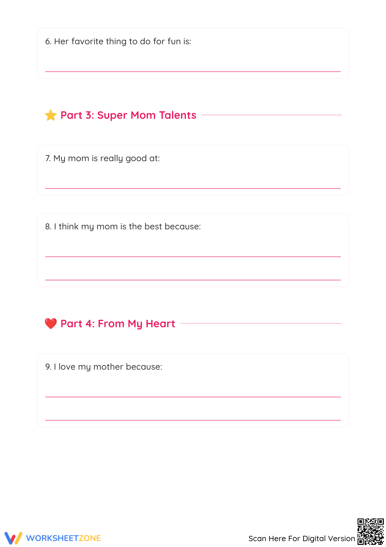 Mother's Day Questionnaire | Grade 3 Printable Worksheet - Page 2