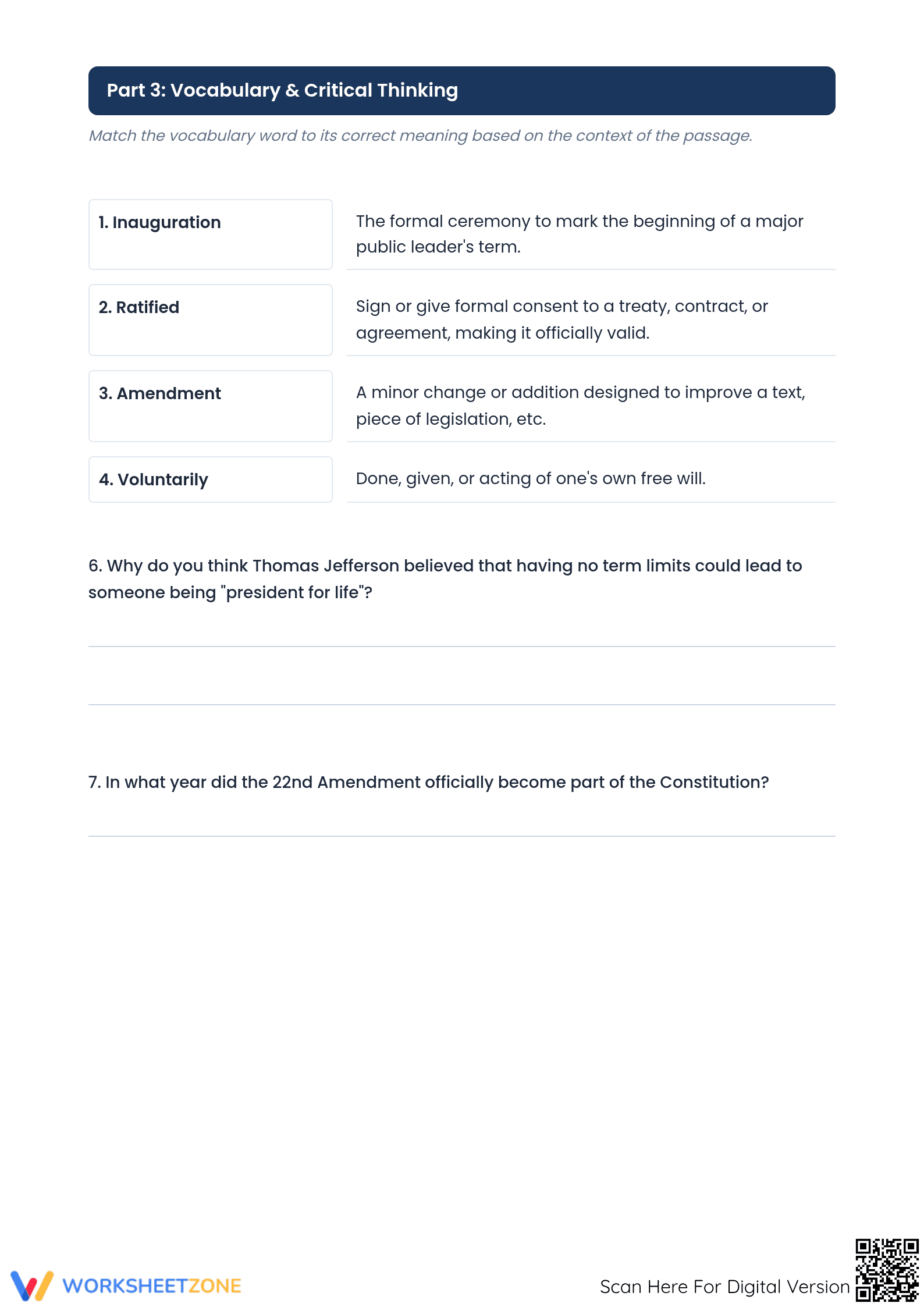 Presidential Term Limits Worksheet | Grade 7 Essential - Page 3
