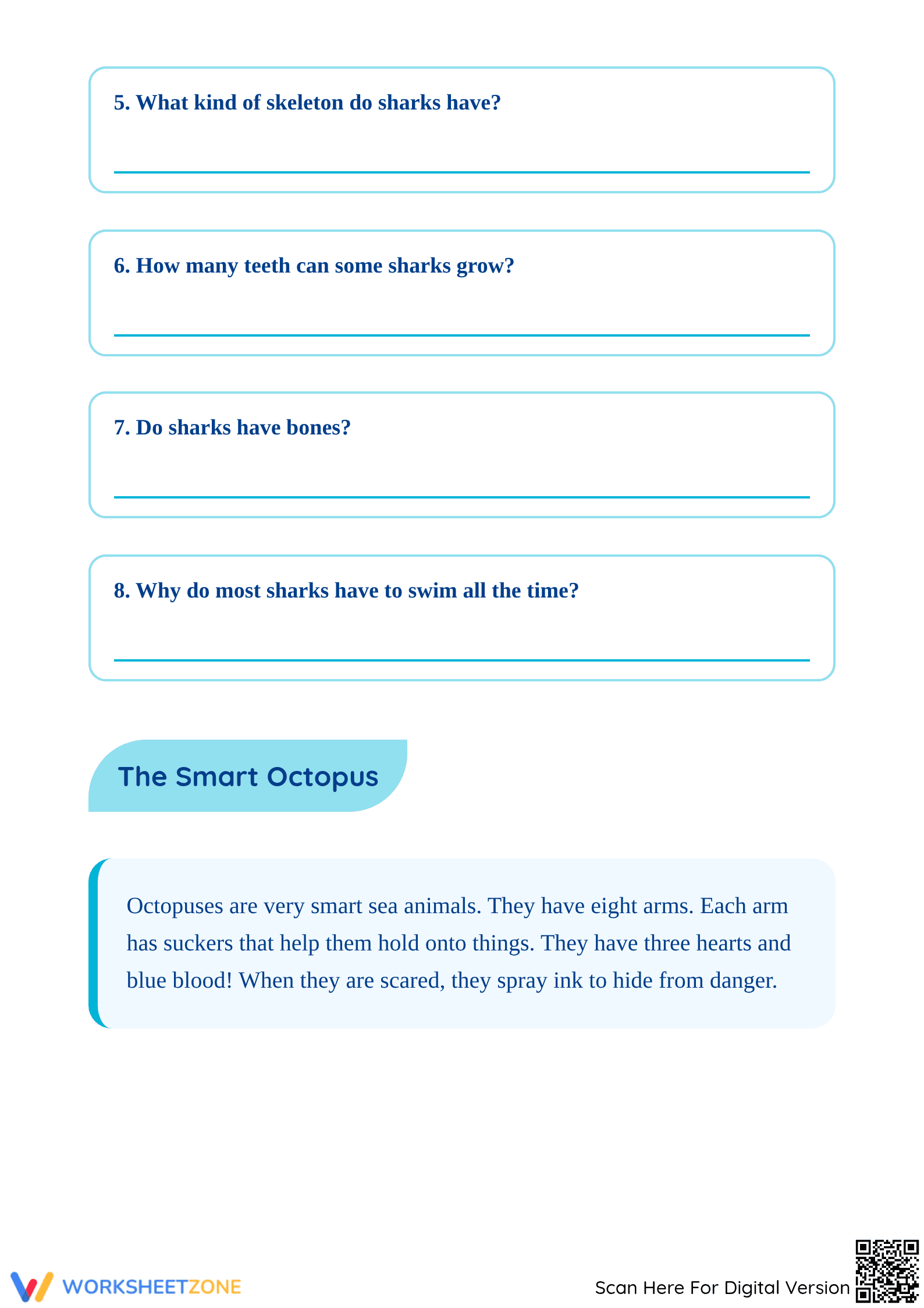 Sea Animals Reading Comprehension | Grade 1 Essential - Page 3