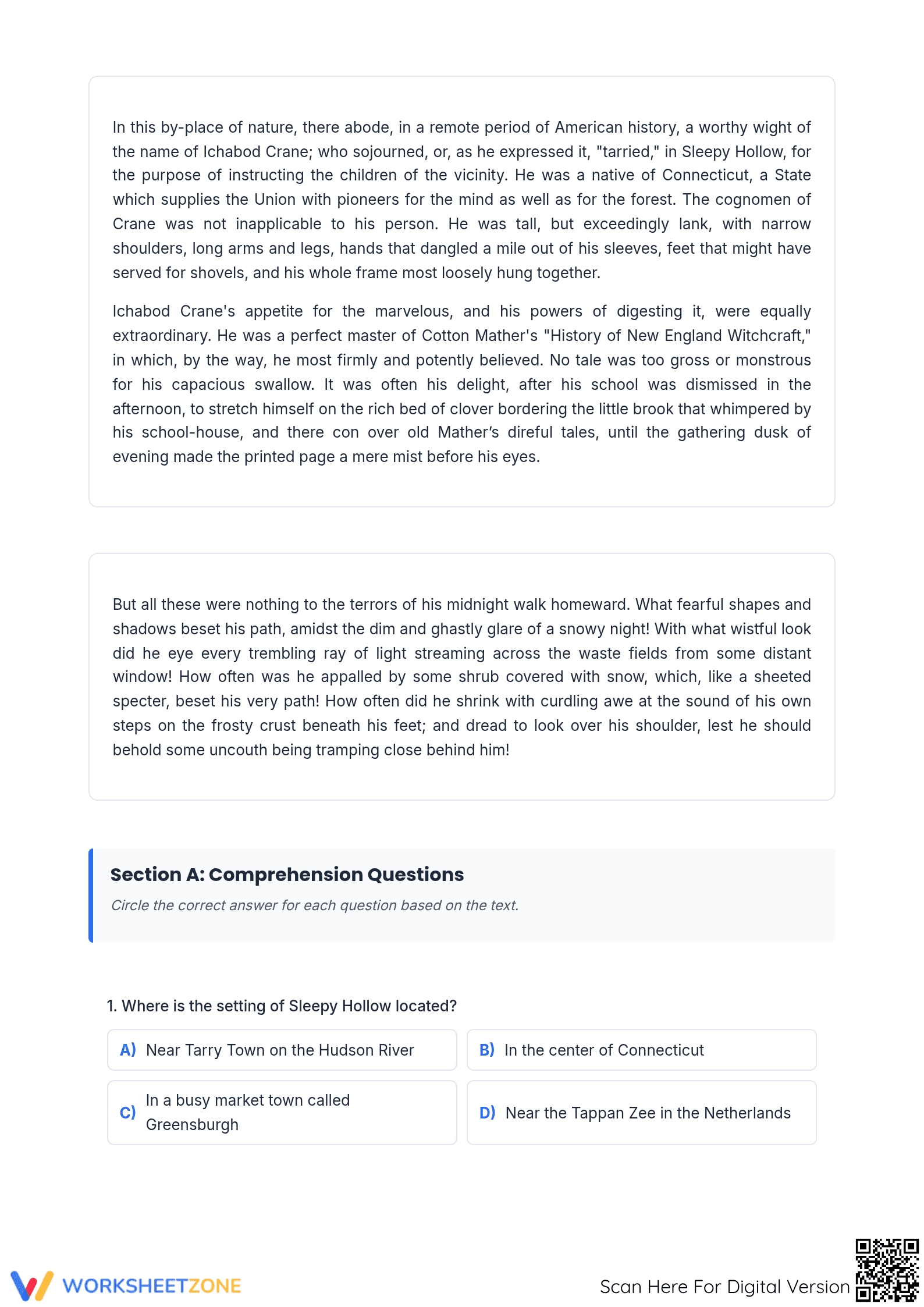 Grade 7 Sleepy Hollow Reading — Printable Worksheet - Page 2