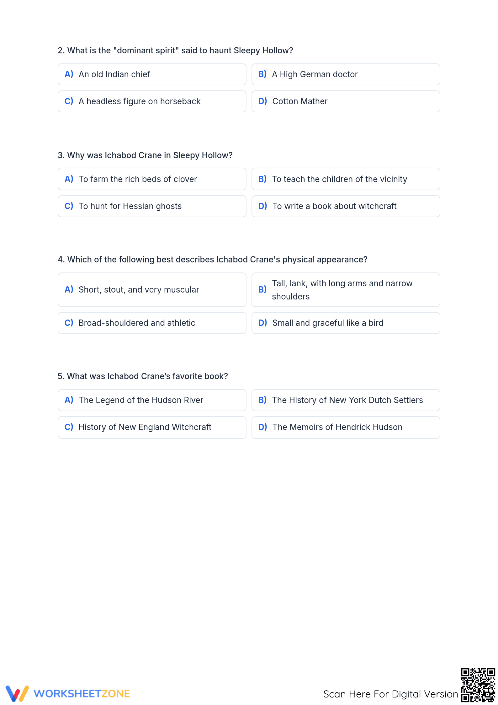 Grade 7 Sleepy Hollow Reading — Printable Worksheet - Page 3