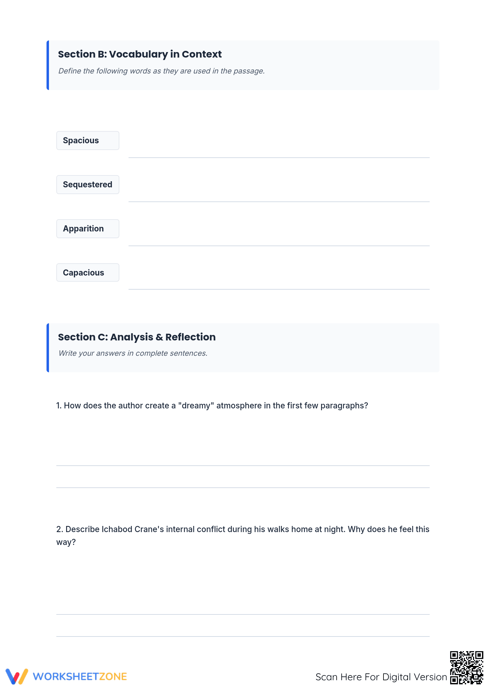 Grade 7 Sleepy Hollow Reading — Printable Worksheet - Page 4