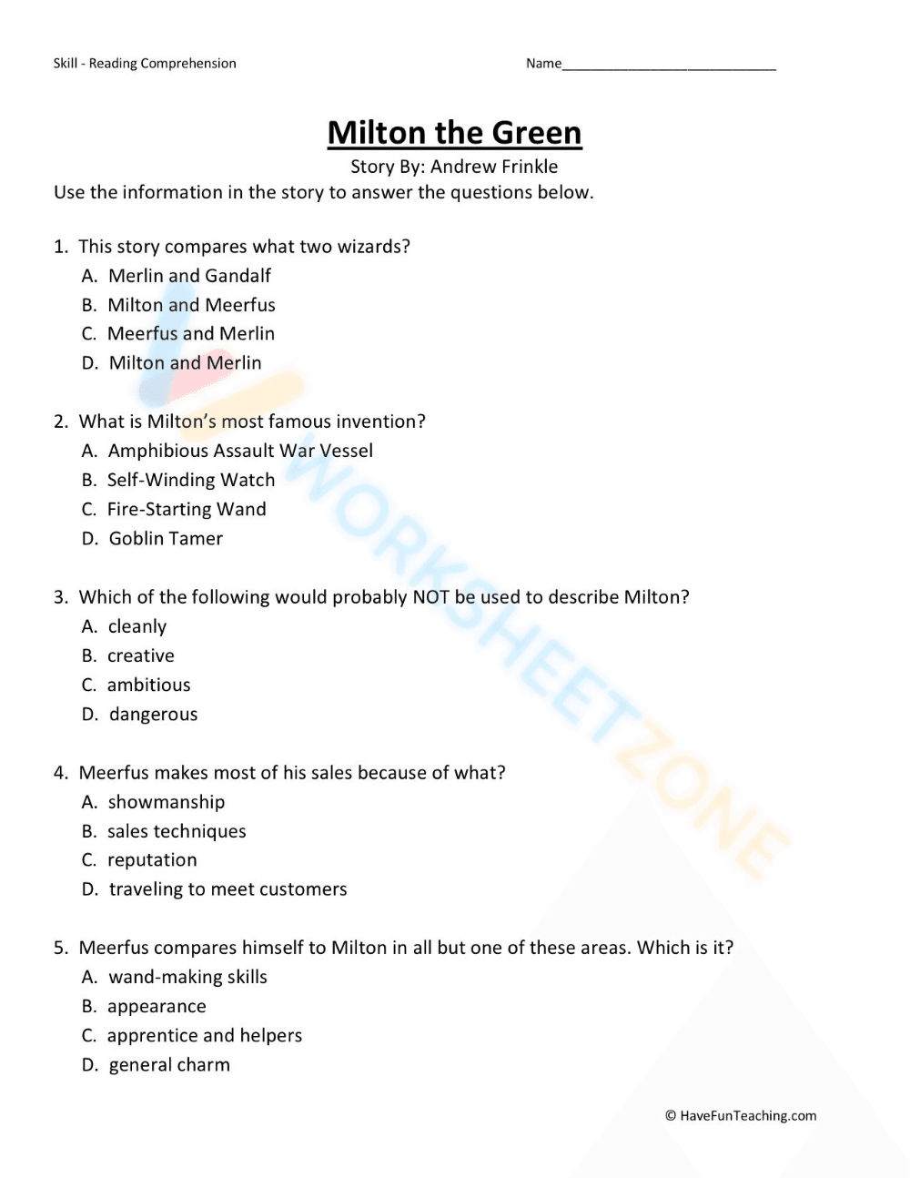 Grade 7 Reading Comprehension — Printable No-Prep Worksheet - Page 2