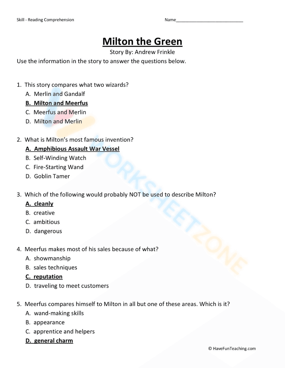 Grade 7 Reading Comprehension — Printable No-Prep Worksheet - Page 3