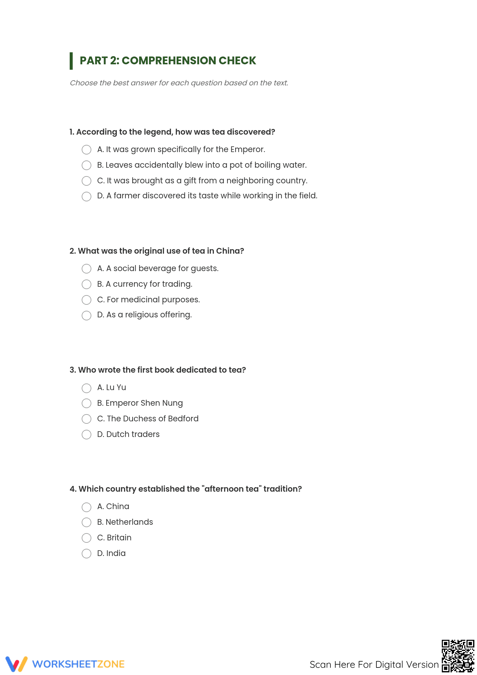 Grade 7 Reading Comprehension: History of Tea | Essential - Page 3
