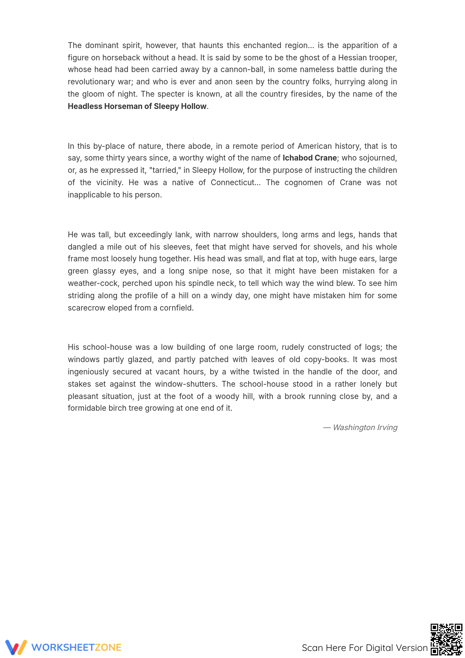 Essential Sleepy Hollow Reading Worksheet | Grade 7 ELA - Page 2