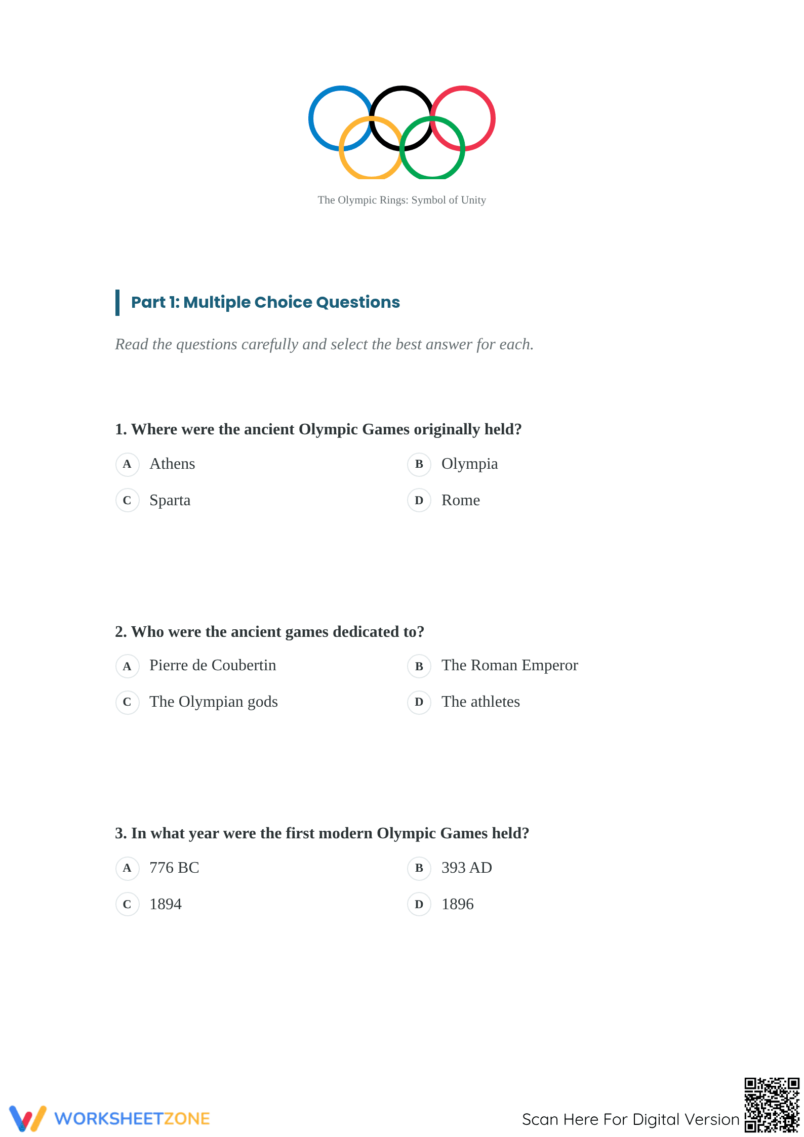 Grade 7 Olympic Games — Printable No-Prep Worksheet - Page 2