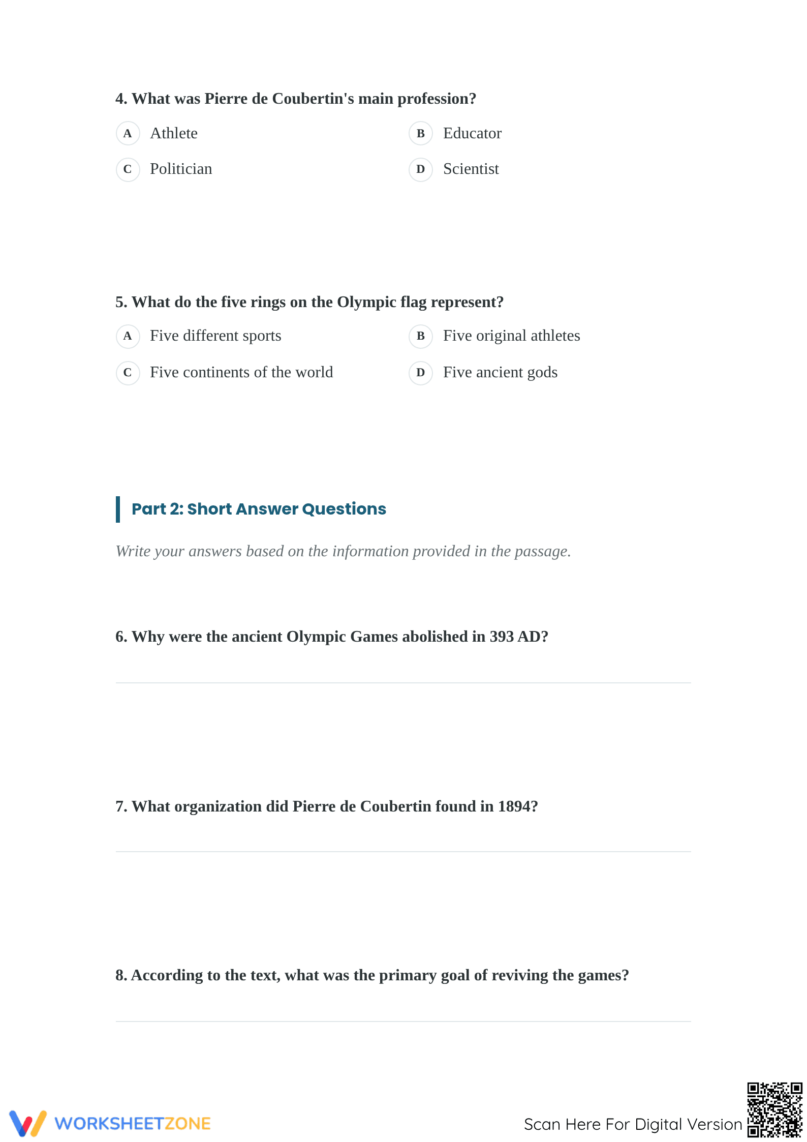 Grade 7 Olympic Games — Printable No-Prep Worksheet - Page 3