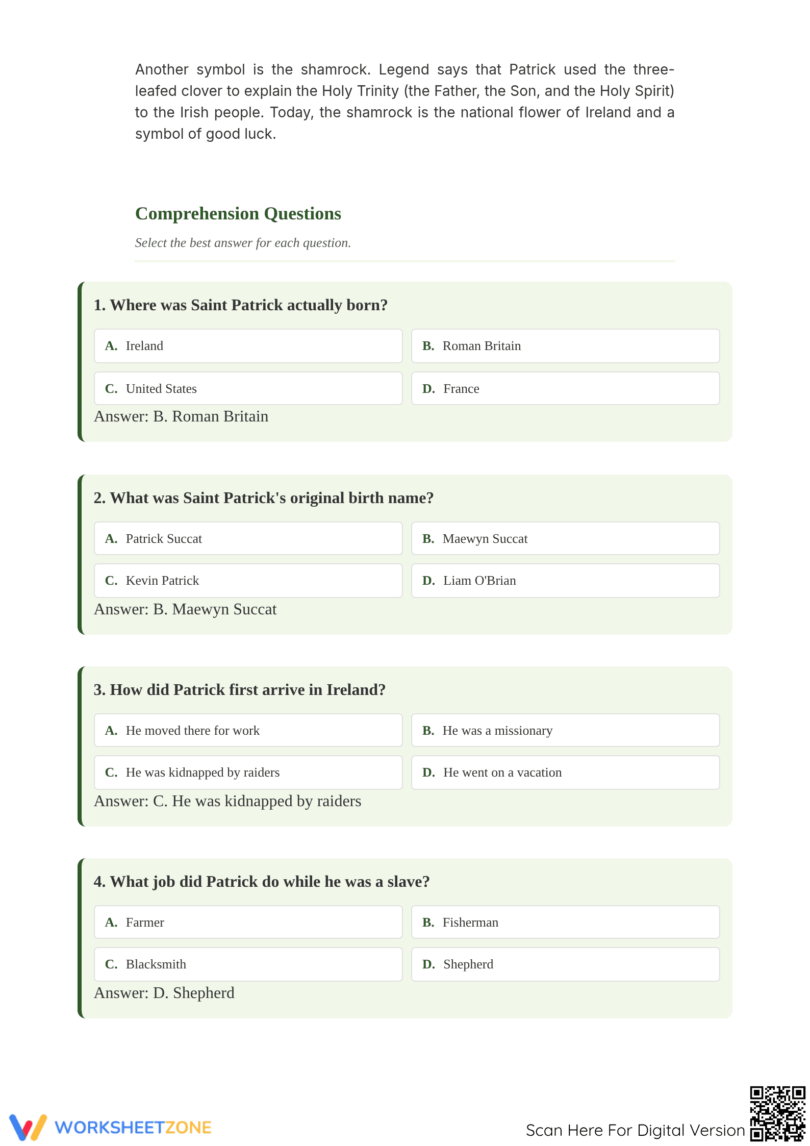 Essential St. Patrick's Day Reading Comprehension: Grade 6-8 - Page 2