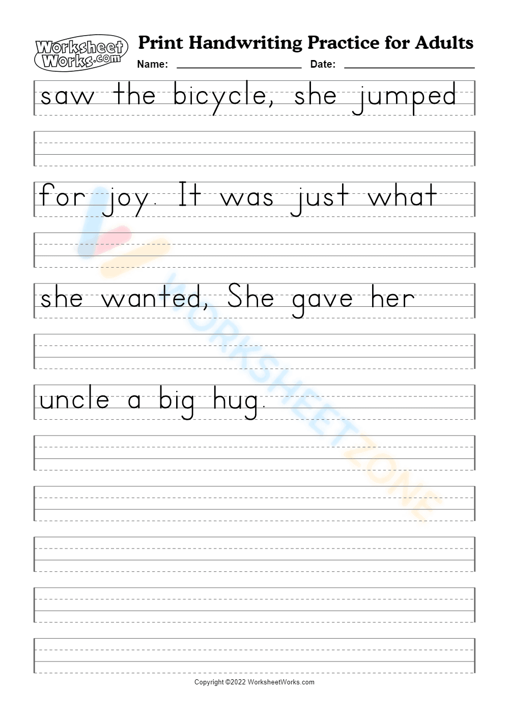 Emma’s New Bicycle – Neat Handwriting Practice Worksheet - Page 2