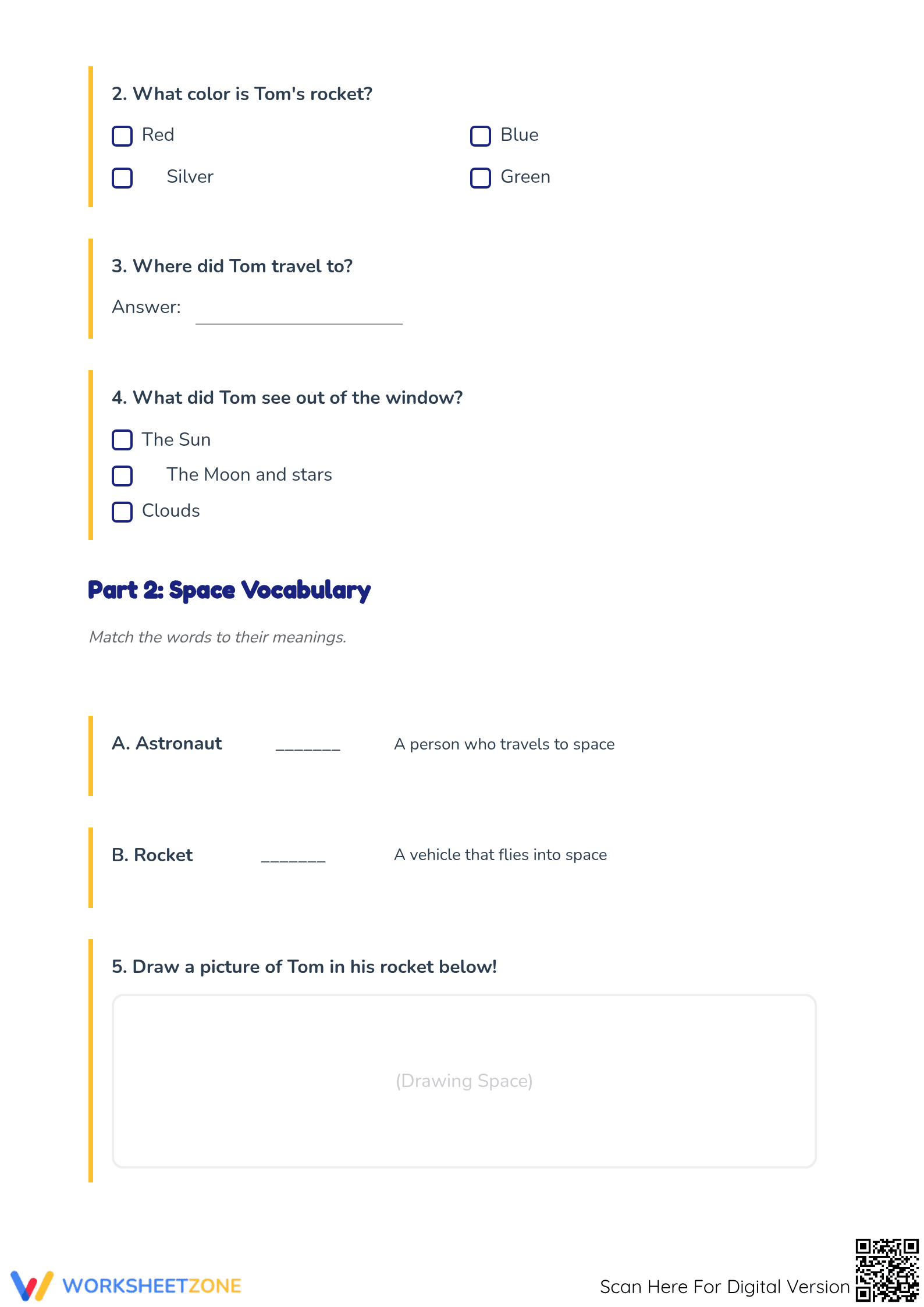 Aligned Astronaut Reading Worksheet | Grade 1-3 English - Page 2